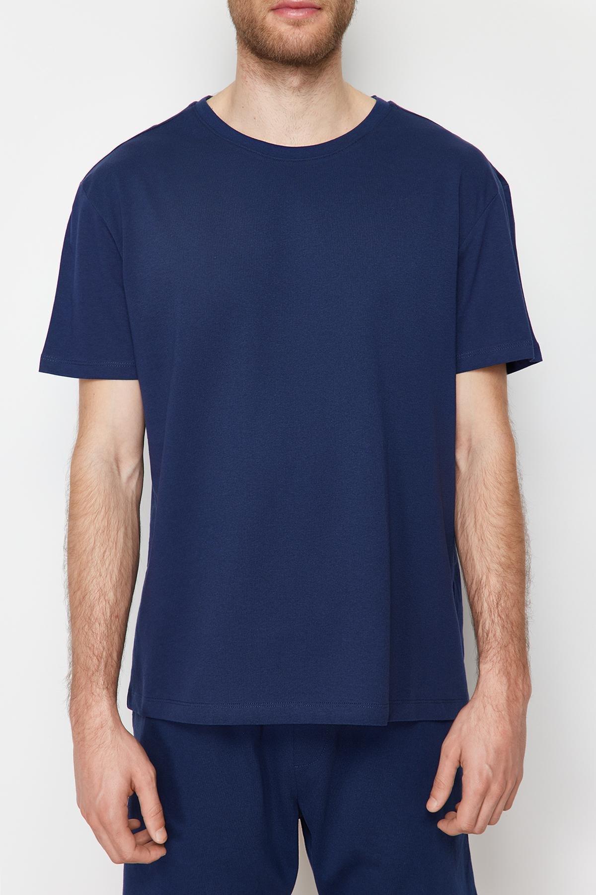 Blue Plain Pyjama Set, Dark blue, large image number 3