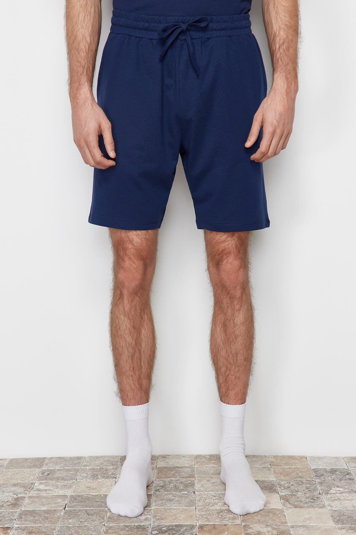 Blue Plain Pyjama Set, Dark blue, large image number 4