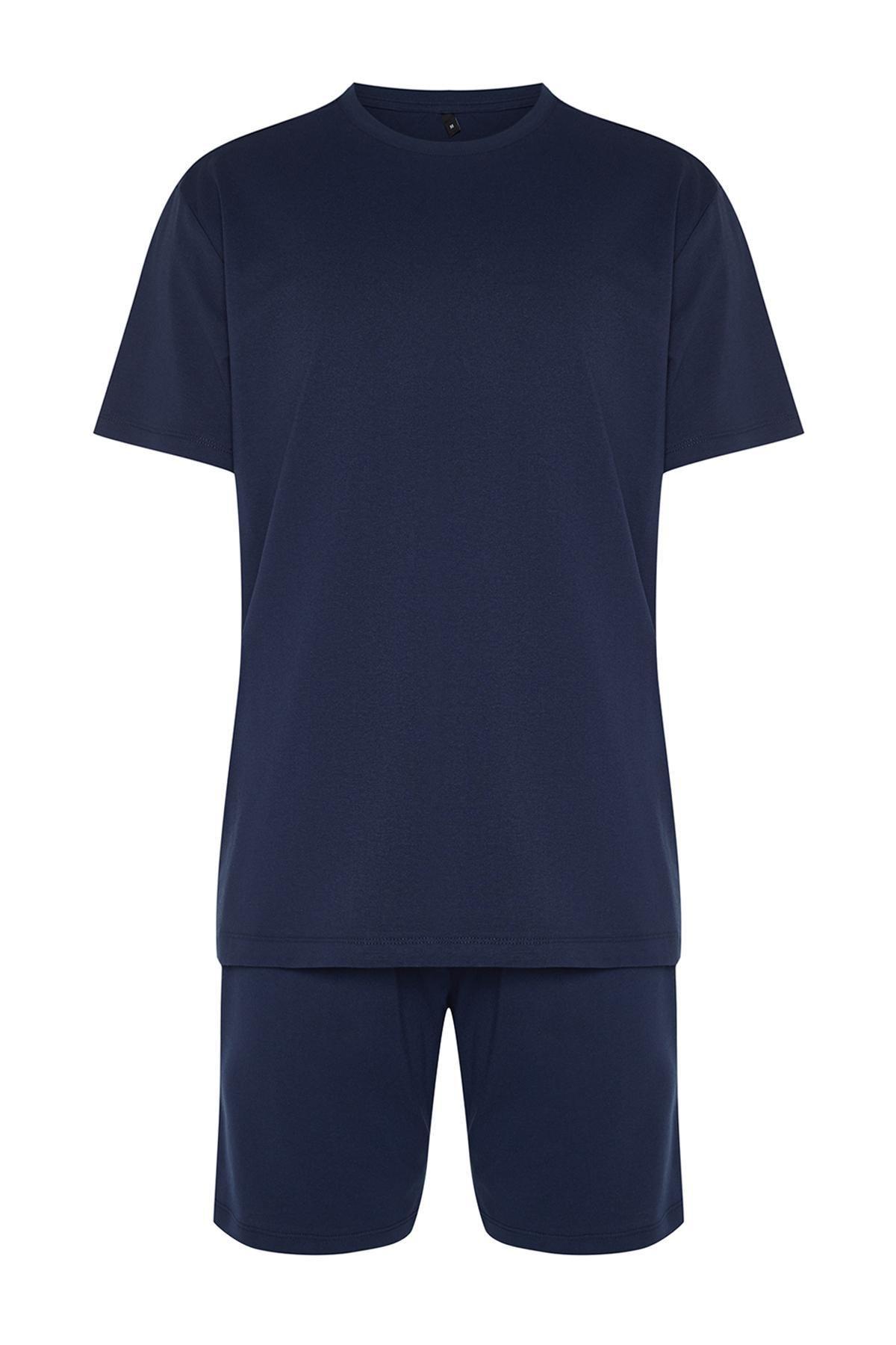 Blue Plain Pyjama Set, Dark blue, large image number 6