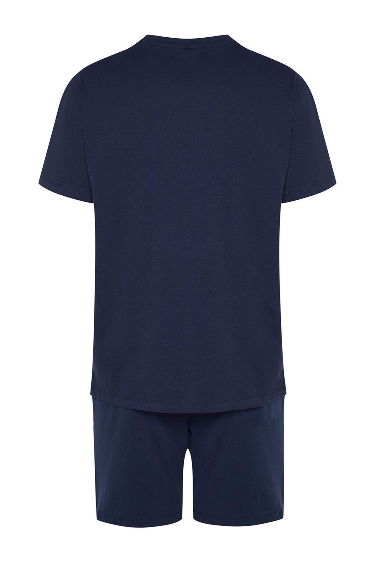 Blue Plain Pyjama Set, Dark blue, large image number 7