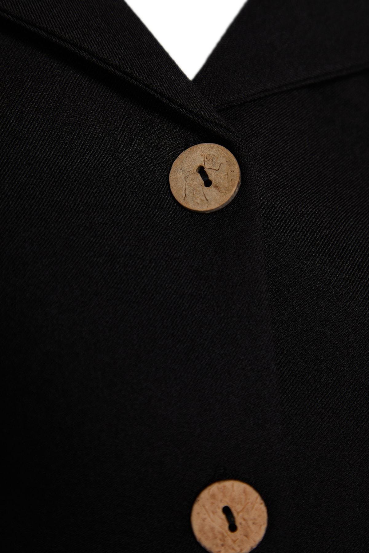 Black Shirt Dress Plus Size Lapel Collar Dress, Black, medium