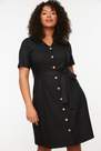 Trendyol - Black Shirt Dress Plus Size Lapel Collar Dress
