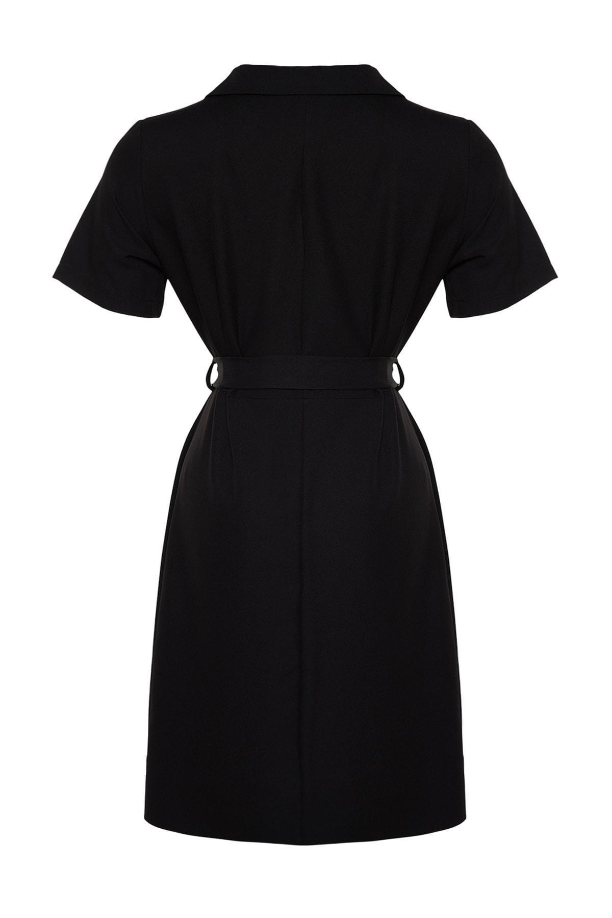 Trendyol - Black Shirt Dress Plus Size Lapel Collar Dress