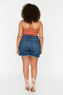Trendyol - Blue Mid Waist Plus Size Shorts