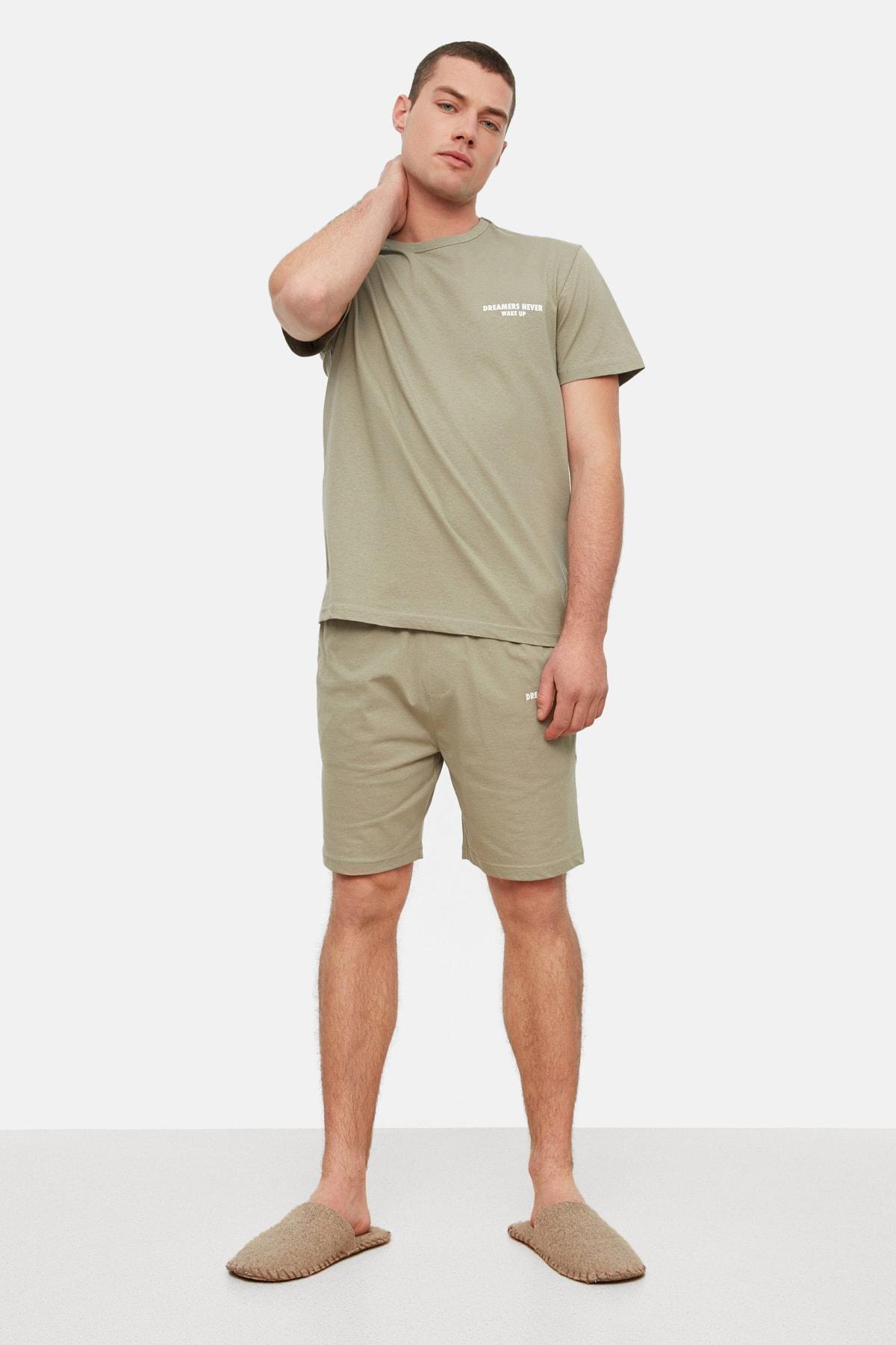 Khaki Printed Pajama Set, , large image number 0