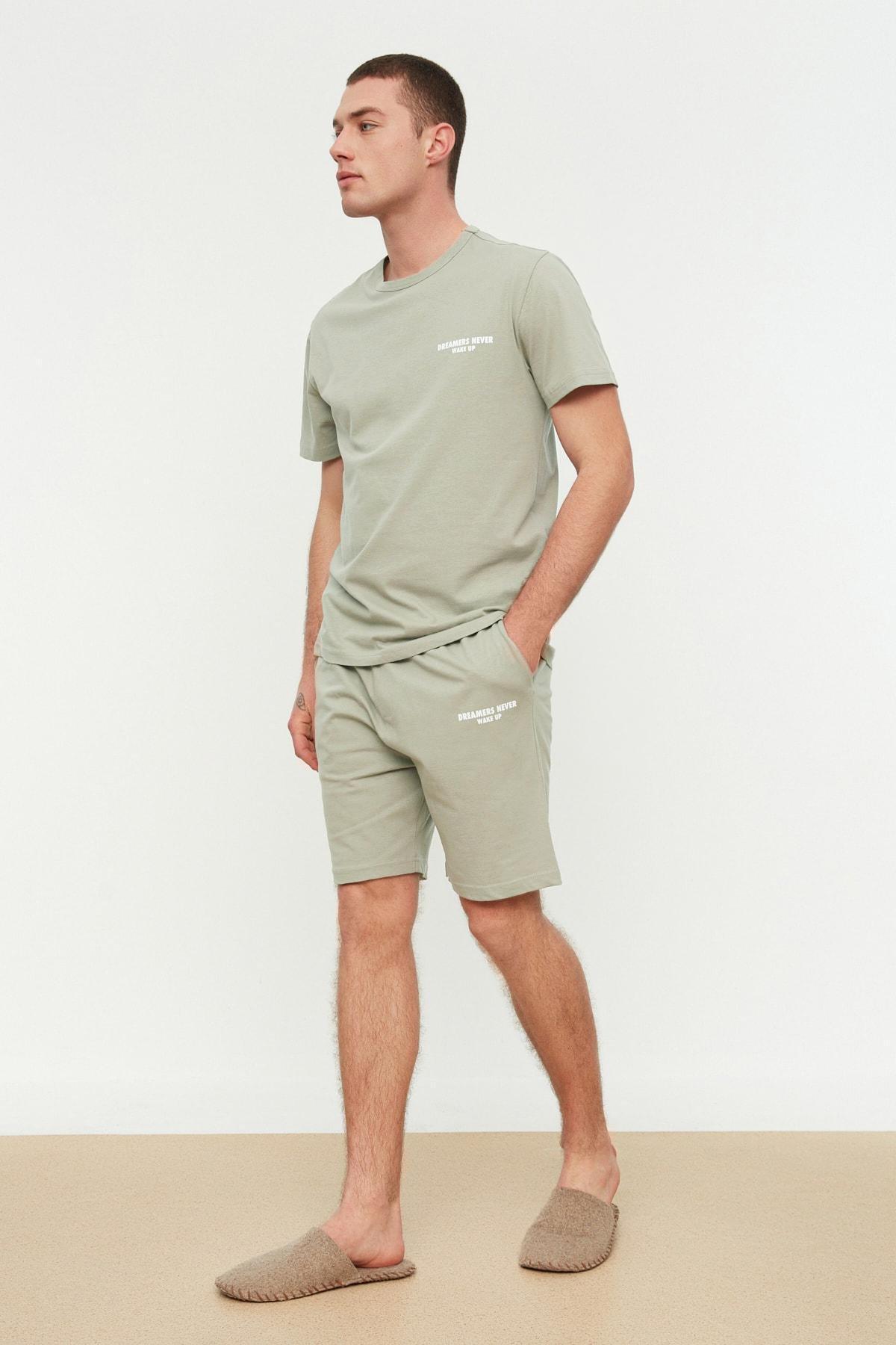 Khaki Printed Pajama Set, , large image number 1