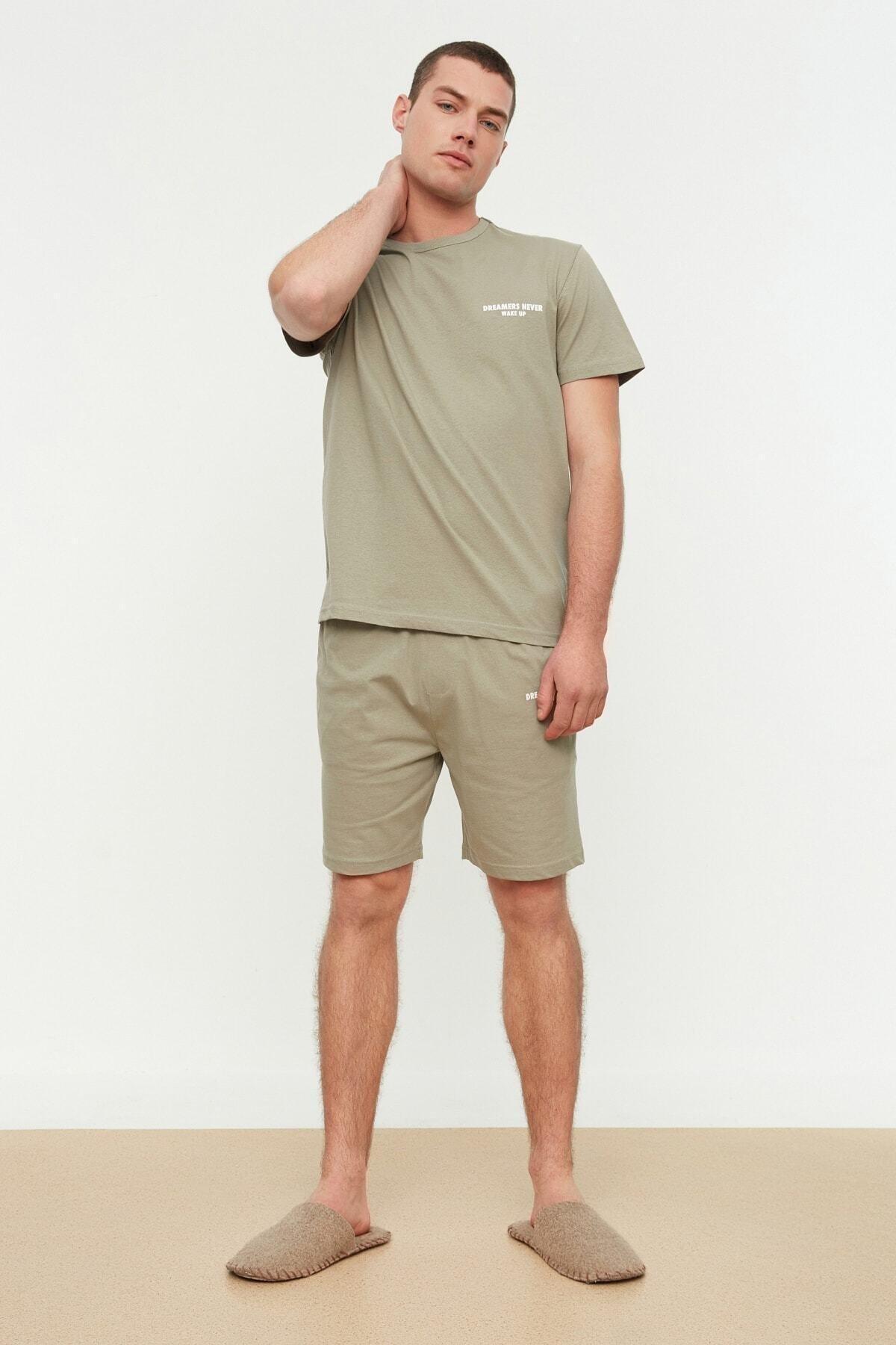 Khaki Printed Pajama Set, , large image number 6