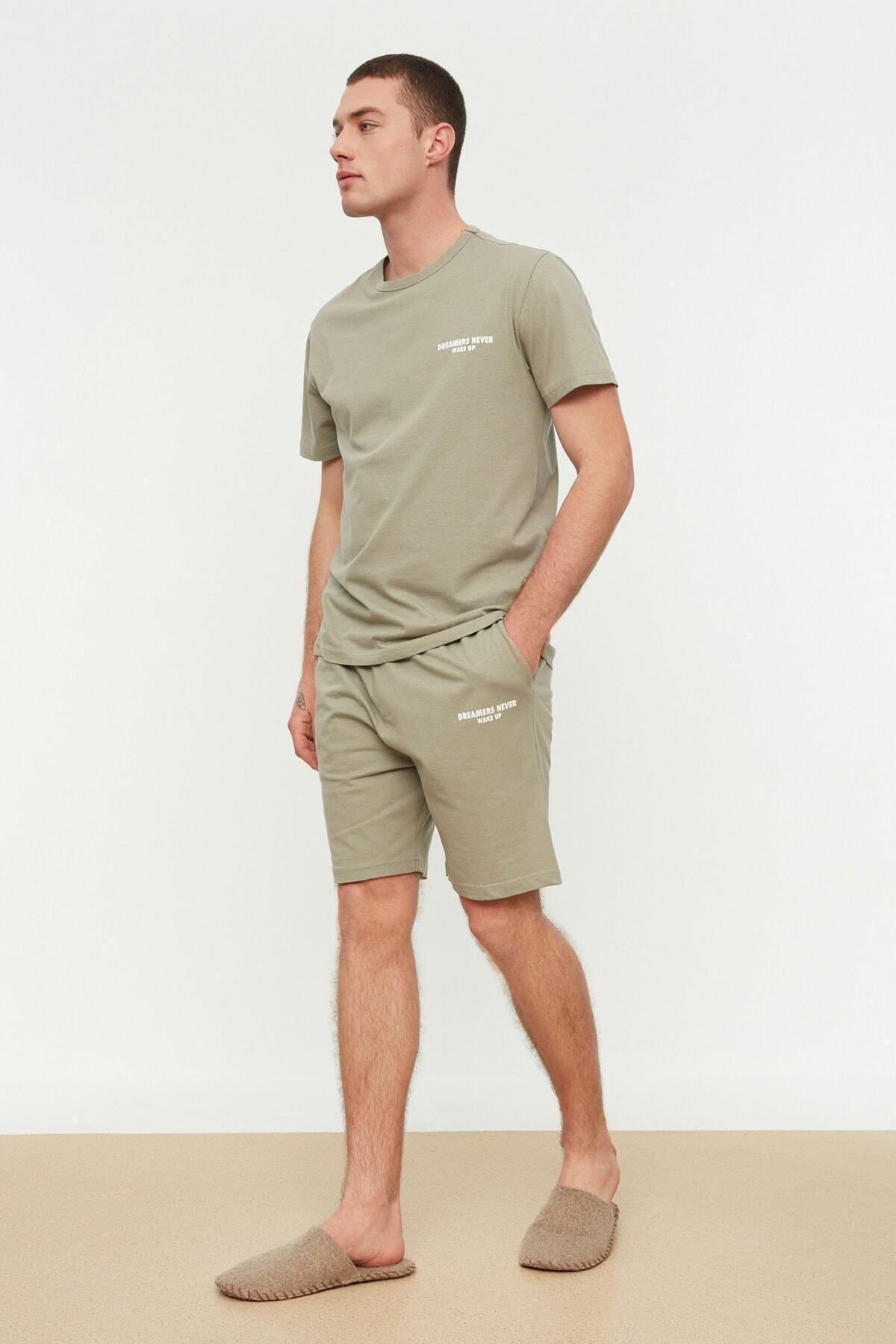 Khaki Printed Pajama Set, , large image number 7