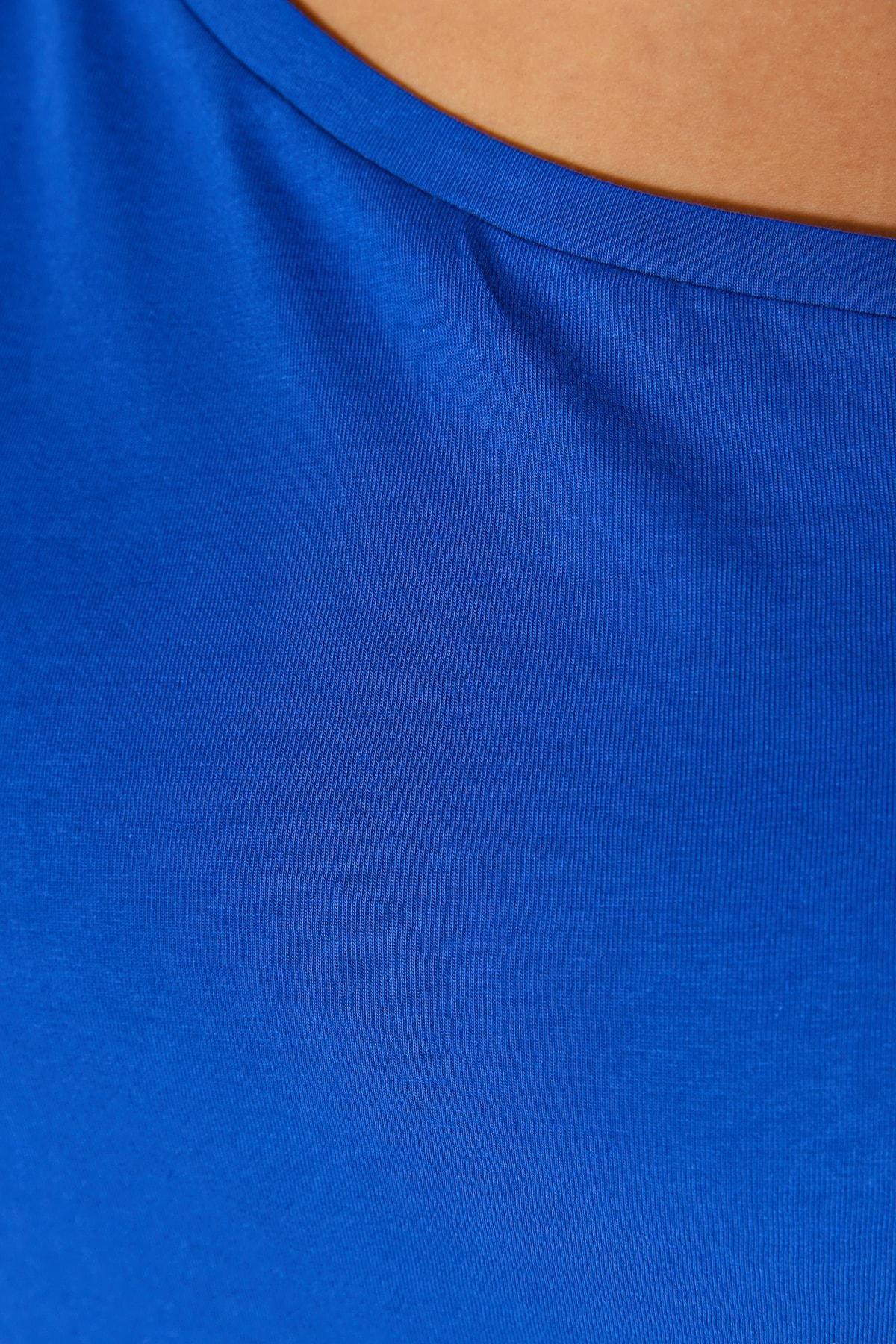 Blue Boat Neck Plus Size Blouse, , large image number 4