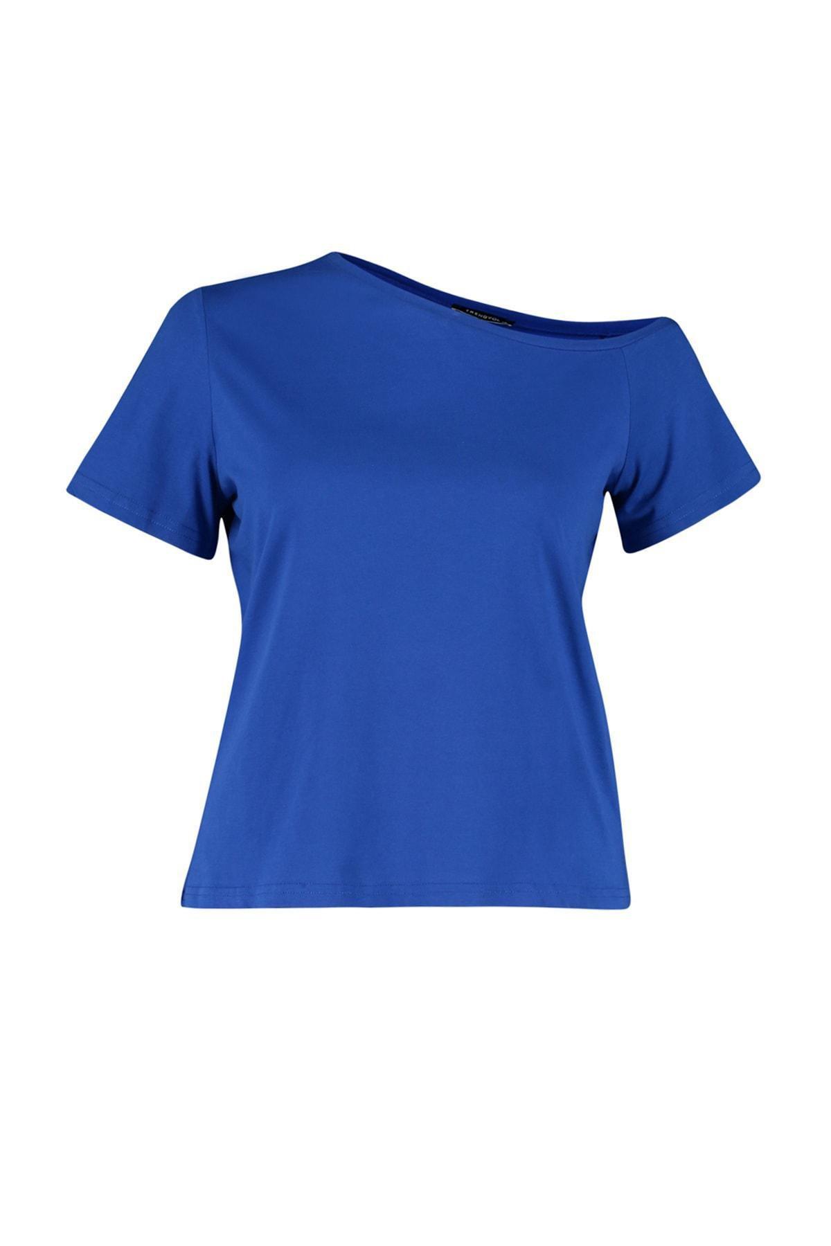 Blue Boat Neck Plus Size Blouse, , large image number 5
