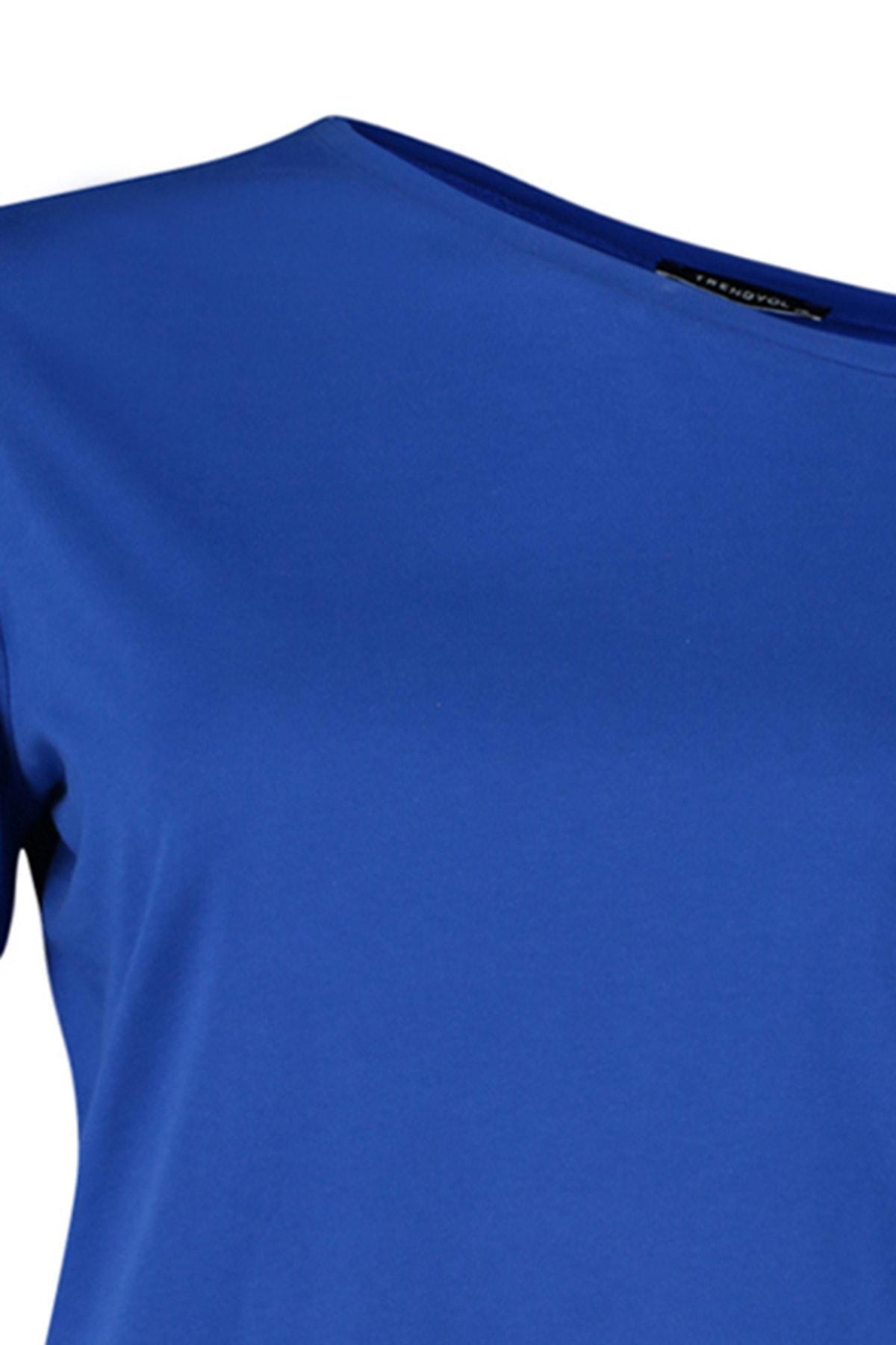Blue Boat Neck Plus Size Blouse, , large image number 6