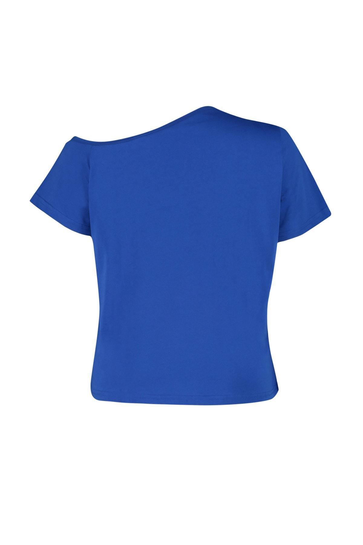 Blue Boat Neck Plus Size Blouse, , large image number 7