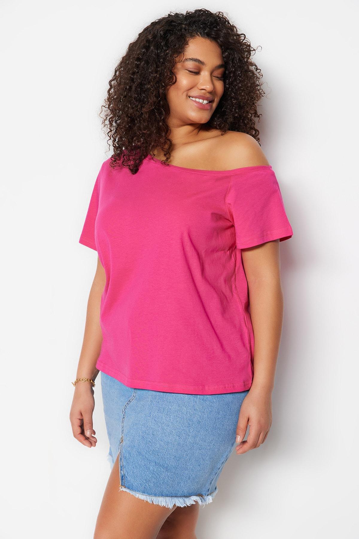 Pink Off-Shoulder Plus Size Top, Set Of 2, , large image number 1