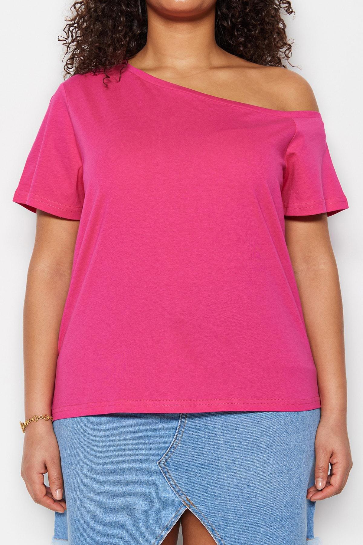 Pink Off-Shoulder Plus Size Top, Set Of 2, , large image number 4