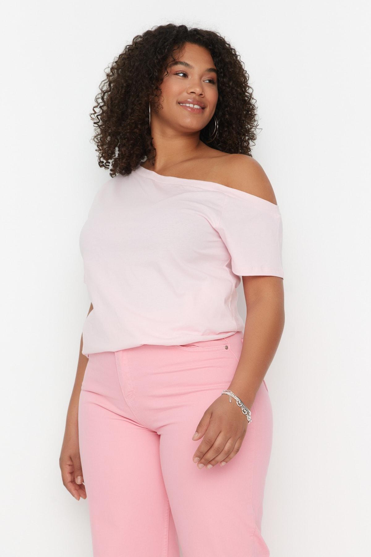 Pink Off-Shoulder Plus Size Top, Set Of 2, , large image number 5