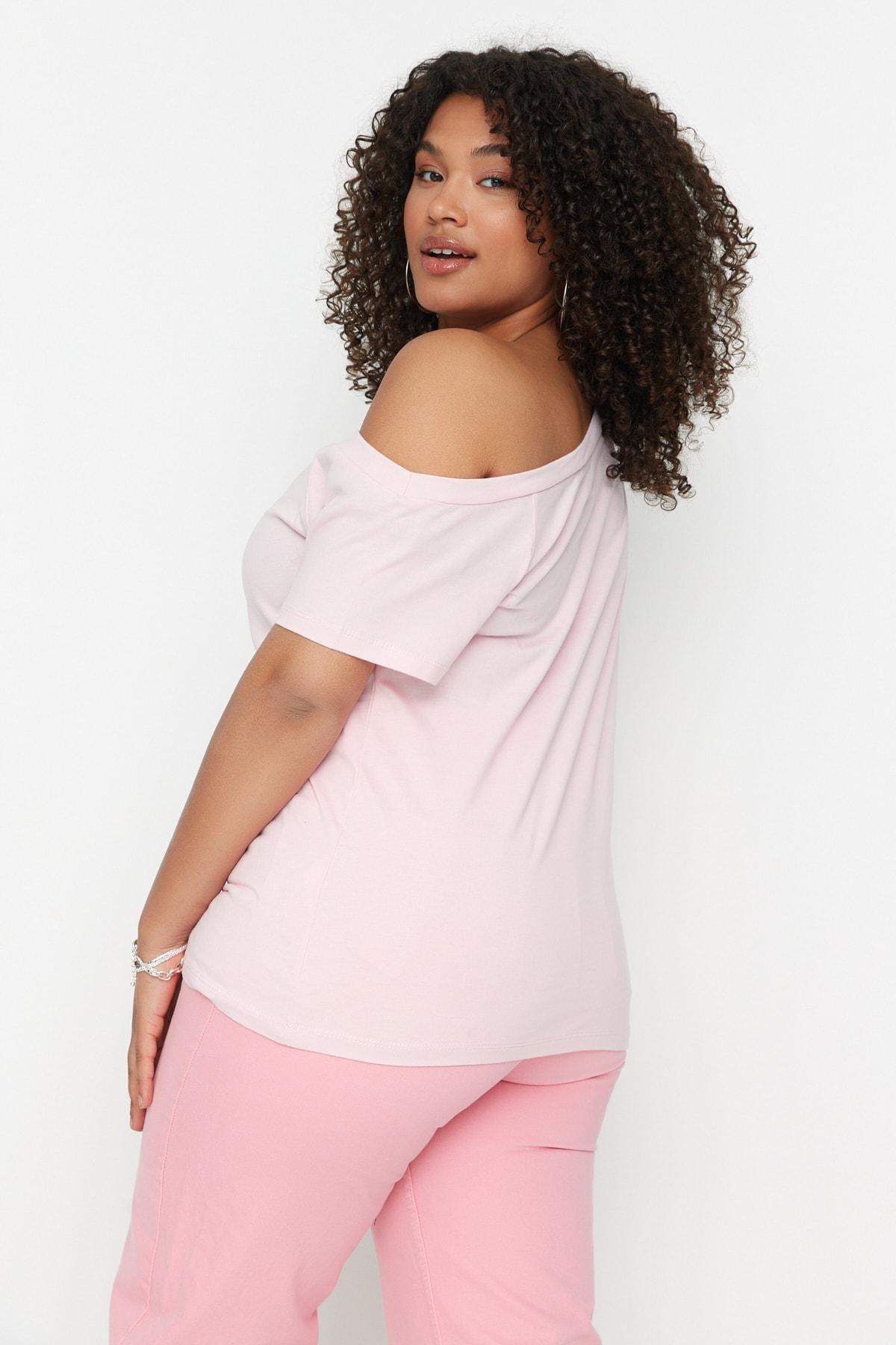 Pink Off-Shoulder Plus Size Top, Set Of 2, , large image number 7
