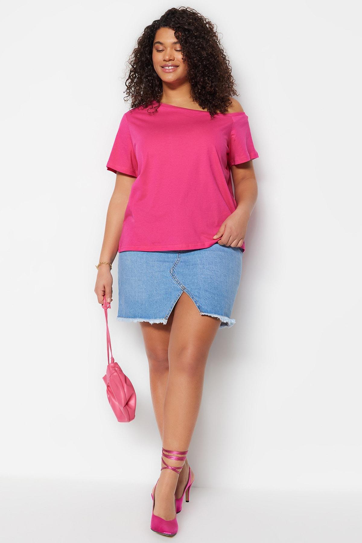 Pink Off-Shoulder Plus Size Top, Set Of 2, , large image number 8