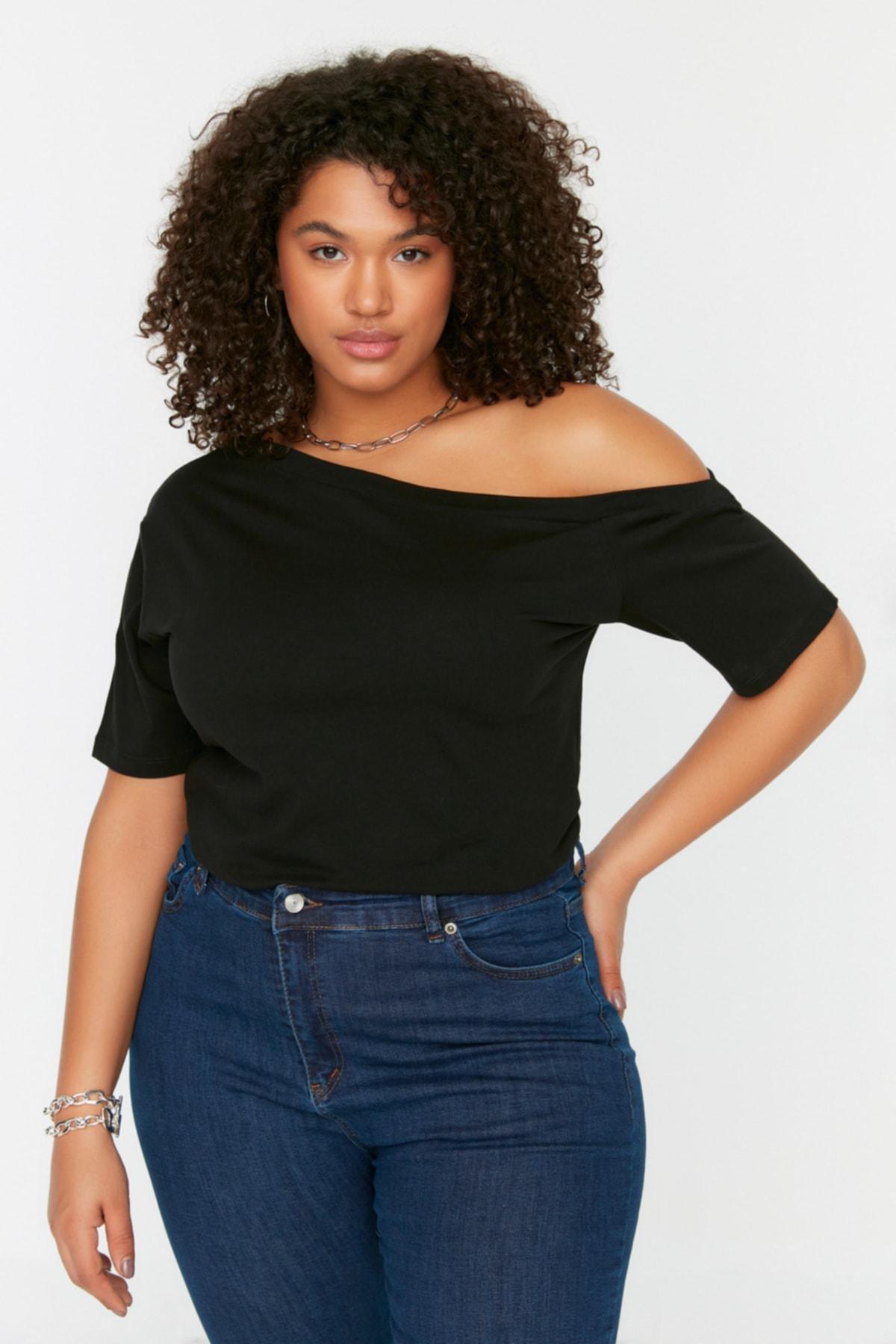 Black Off-Shoulder Plus Size Blouse, , large image number 0