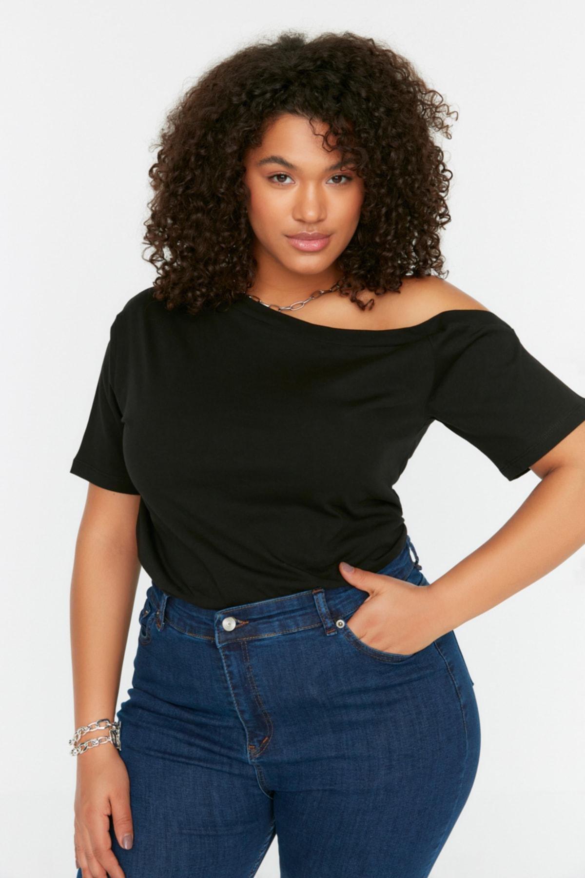 Black Off-Shoulder Plus Size Blouse, , large image number 1