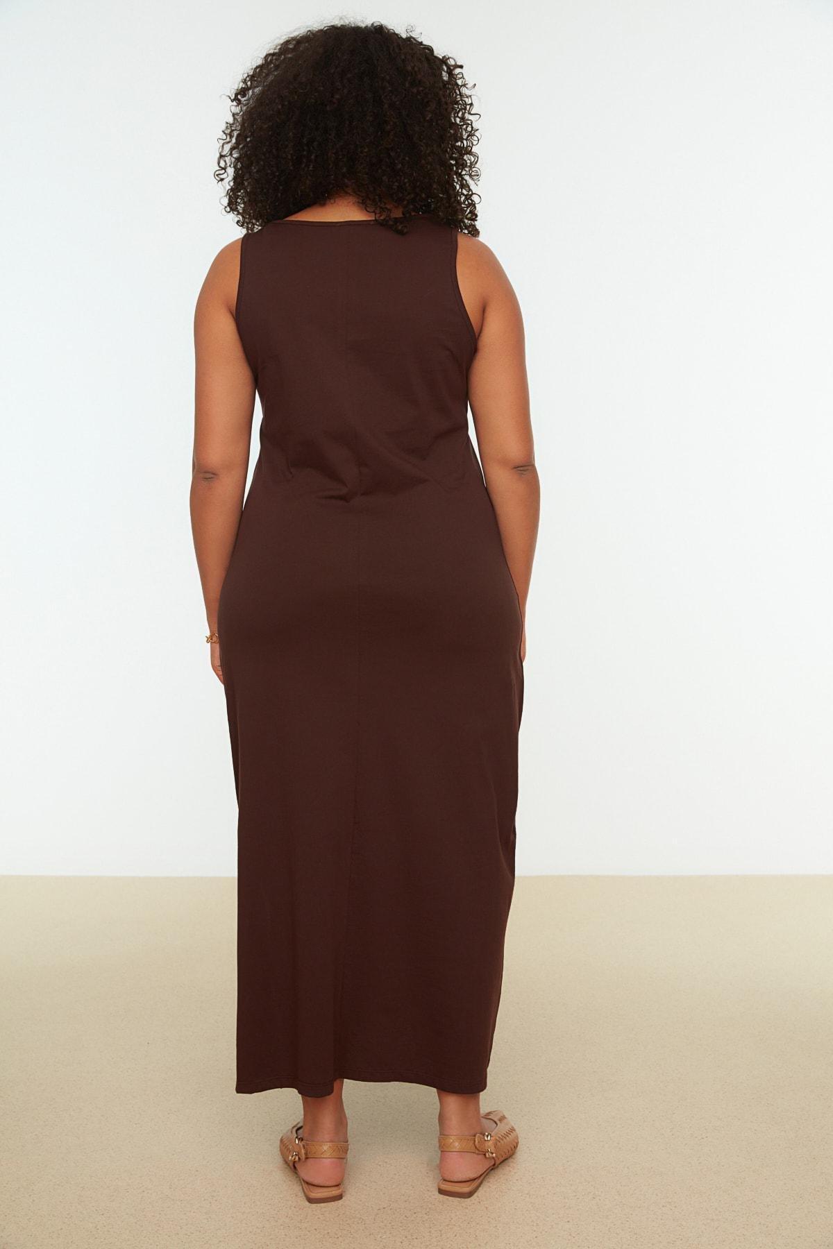 Trendyol - Brown Mermaid Plus Size Midi Dress