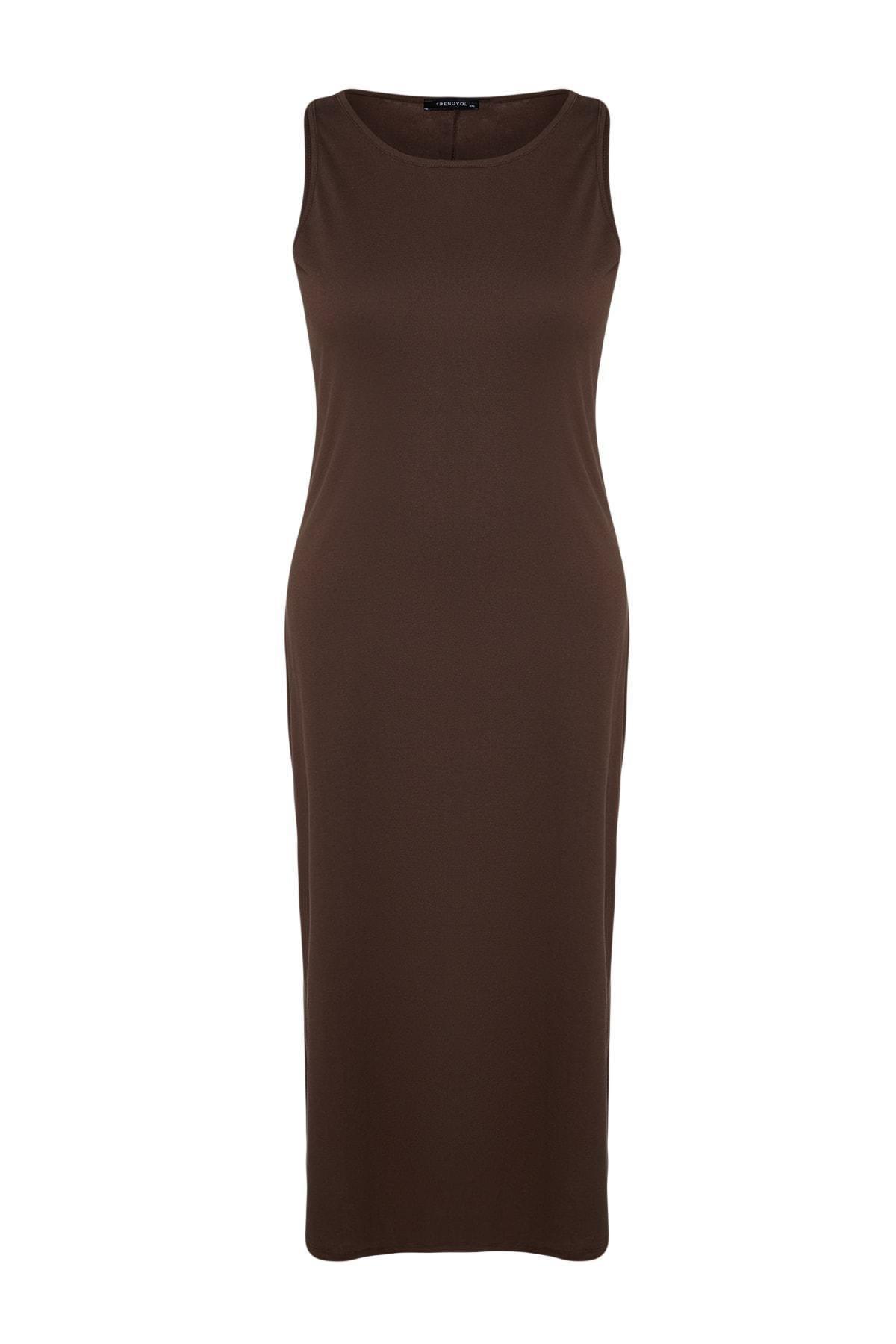 Brown Mermaid Plus Size Midi Dress, , large image number 6