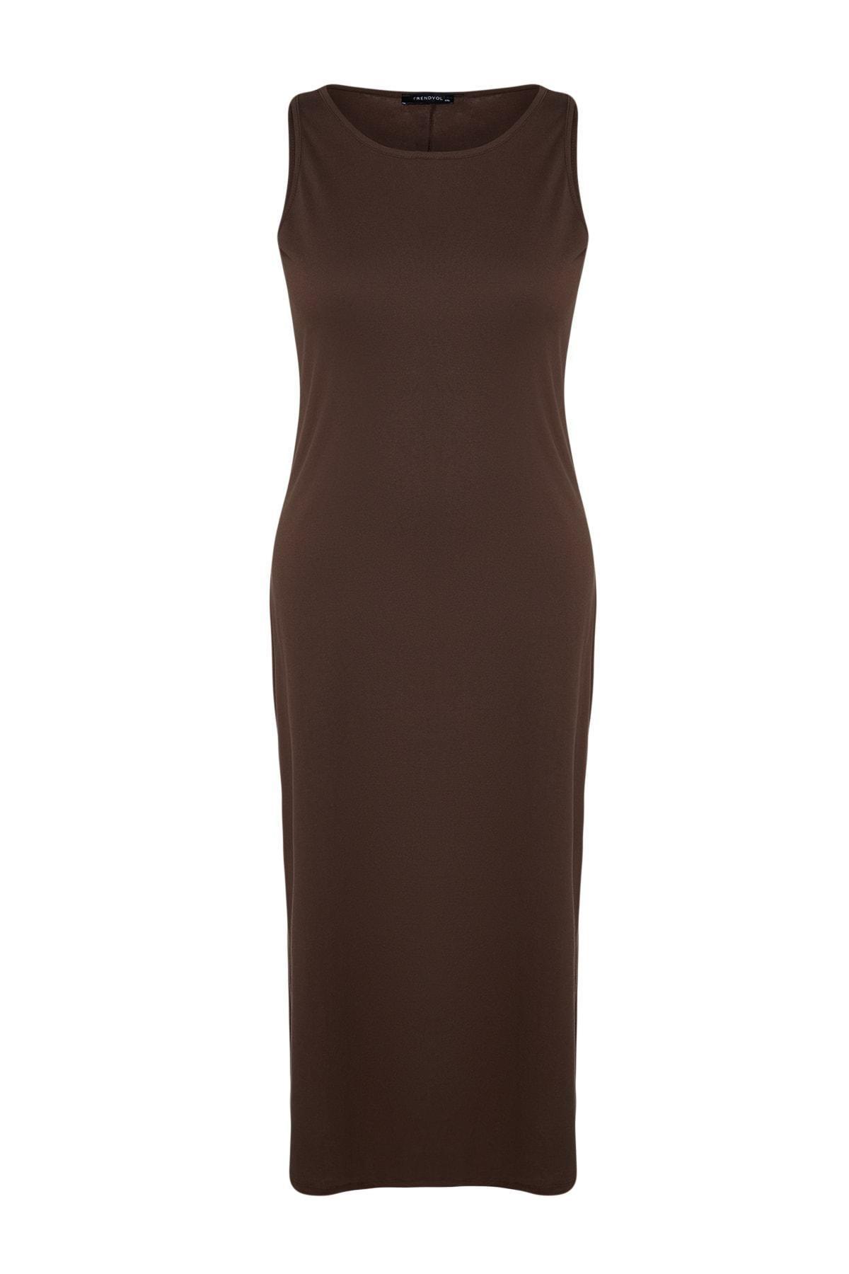 Trendyol - Brown Mermaid Plus Size Midi Dress