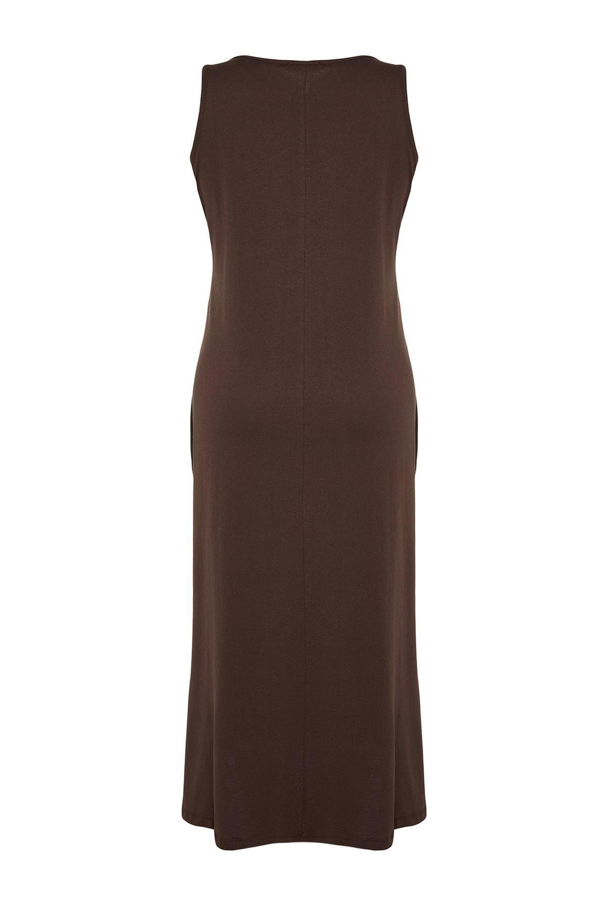 Brown Mermaid Plus Size Midi Dress, , large image number 8