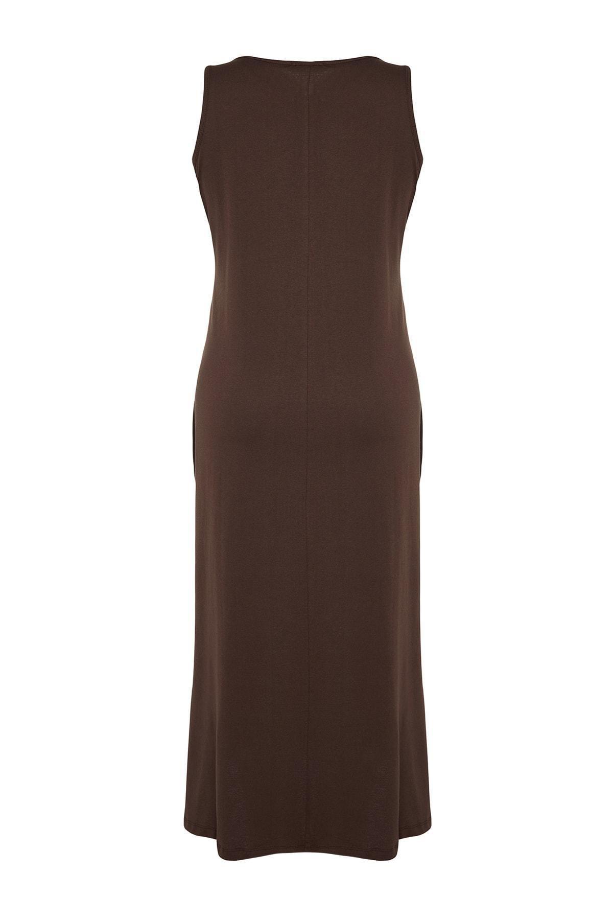 Trendyol - Brown Mermaid Plus Size Midi Dress