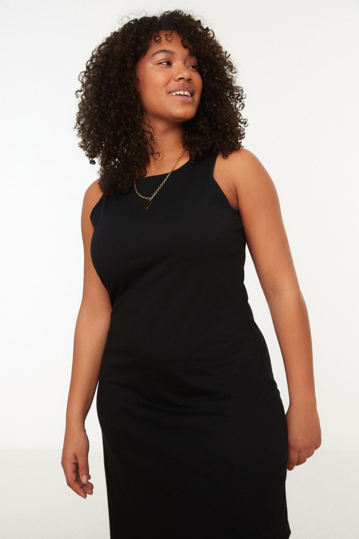 Trendyol - Black Mermaid Plus Size Midi Dress