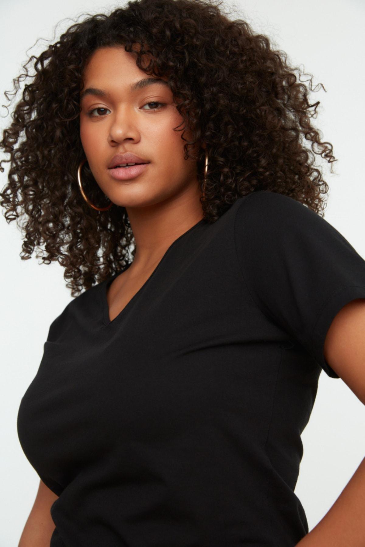 Trendyol - Black V Neck Plus Size Dress