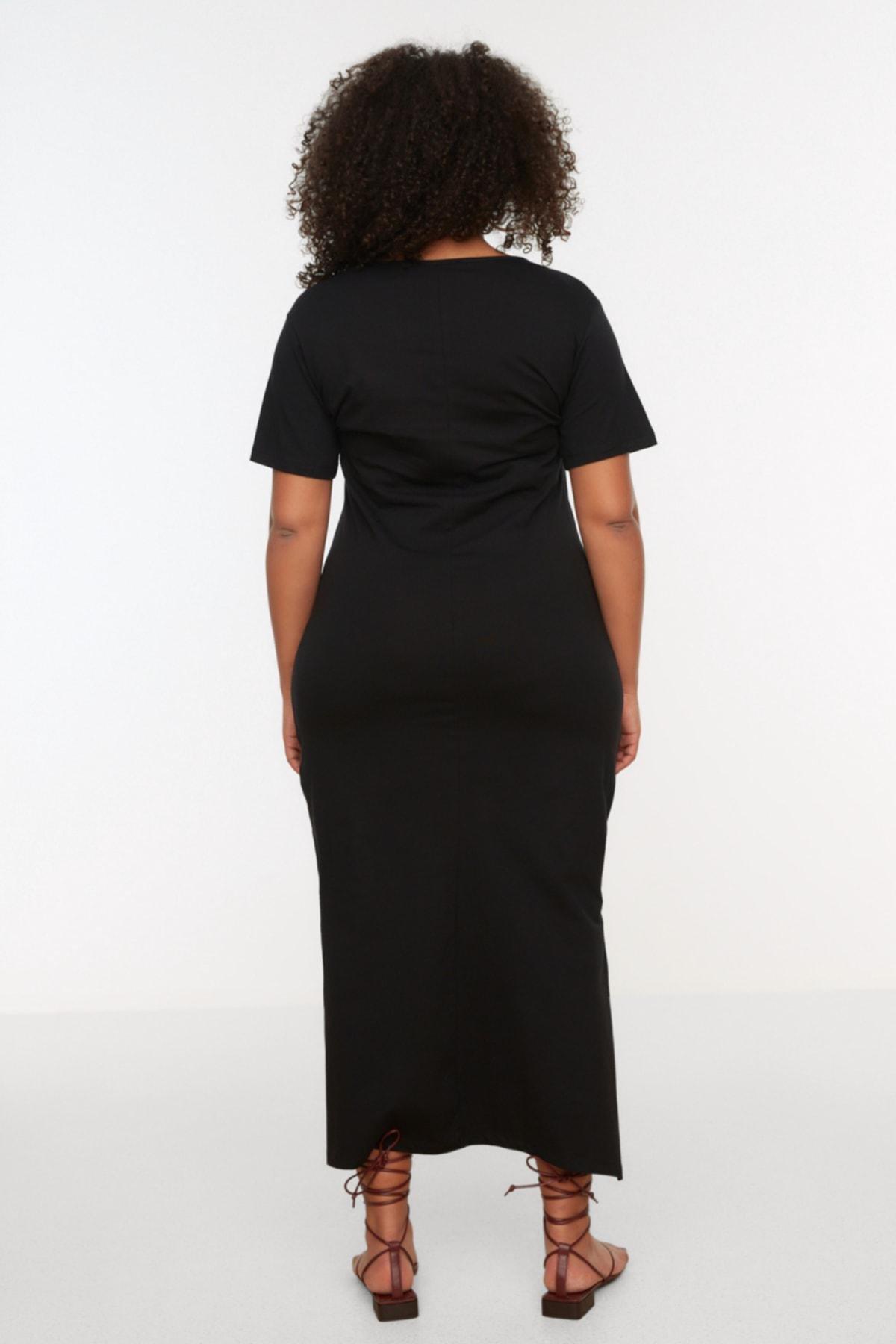 Black V-Neck Plus Size Dress, , large image number 4
