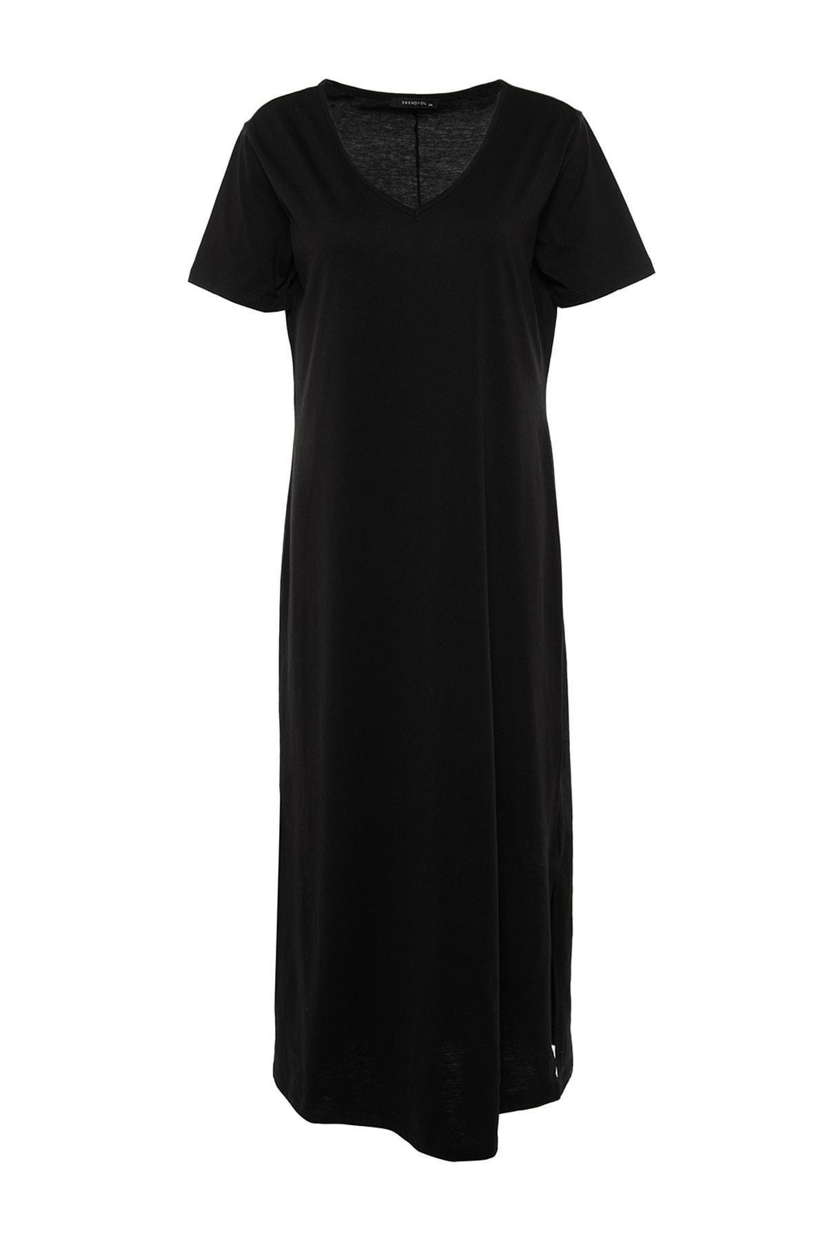 Trendyol - Black V Neck Plus Size Dress