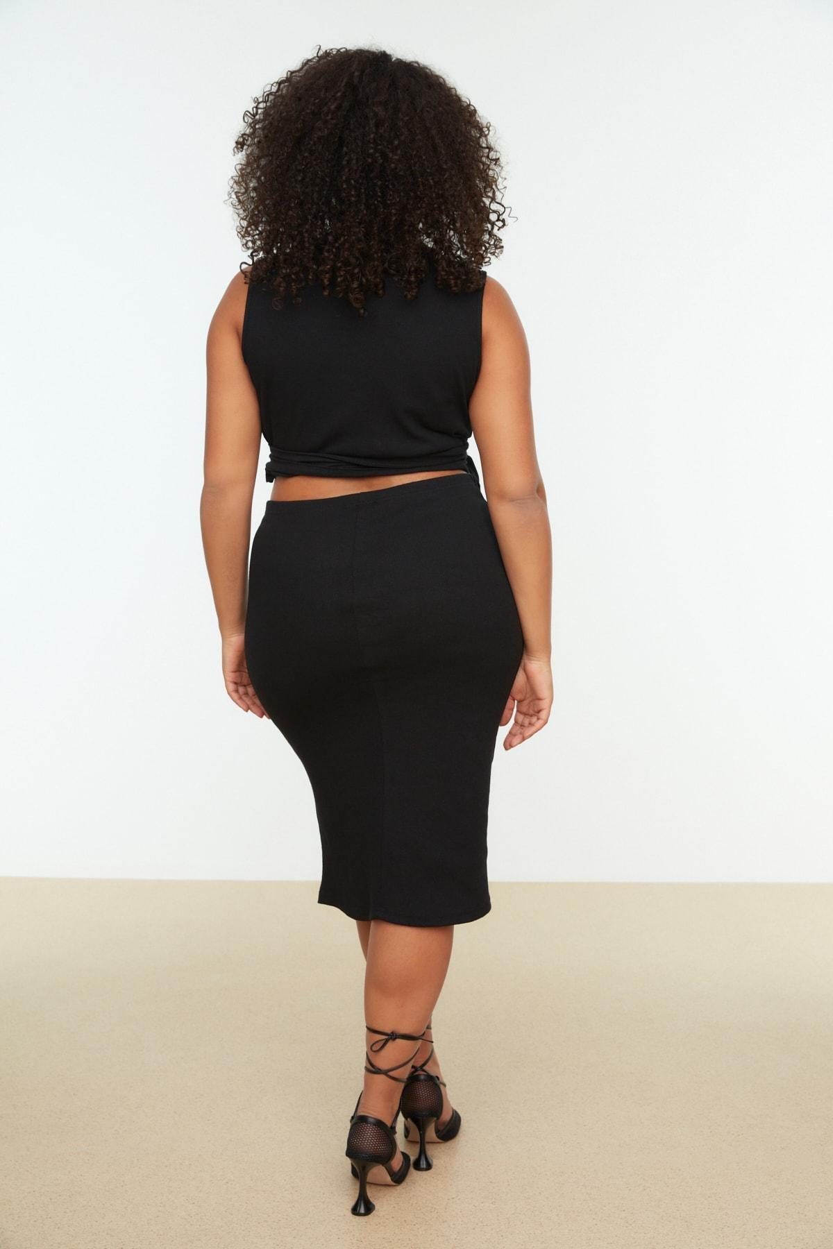 Black Double-Breasted Plus Size Two Piece Set, , large image number 6