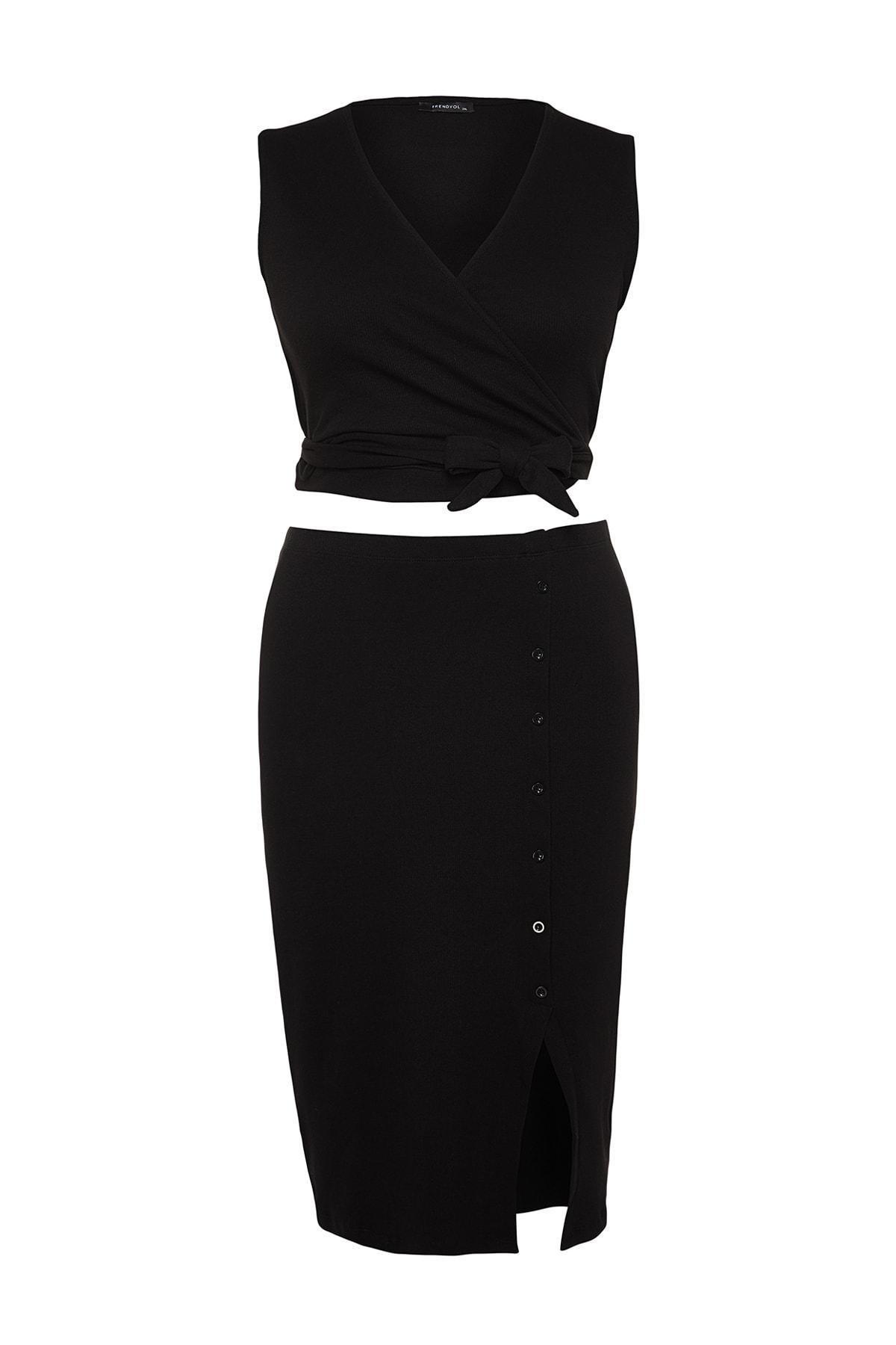 Black Double-Breasted Plus Size Two Piece Set, , large image number 7