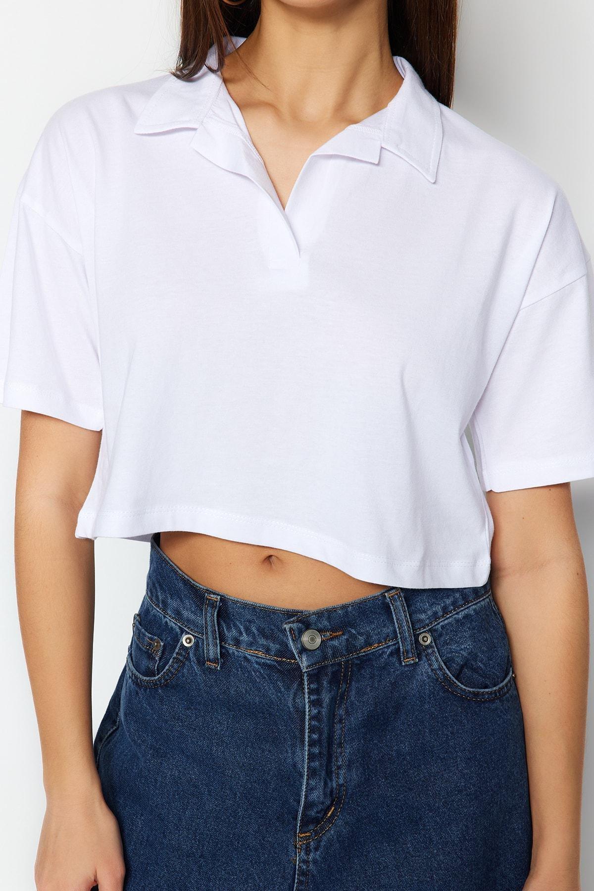 White Polo Neck T-Shirt, , large image number 4