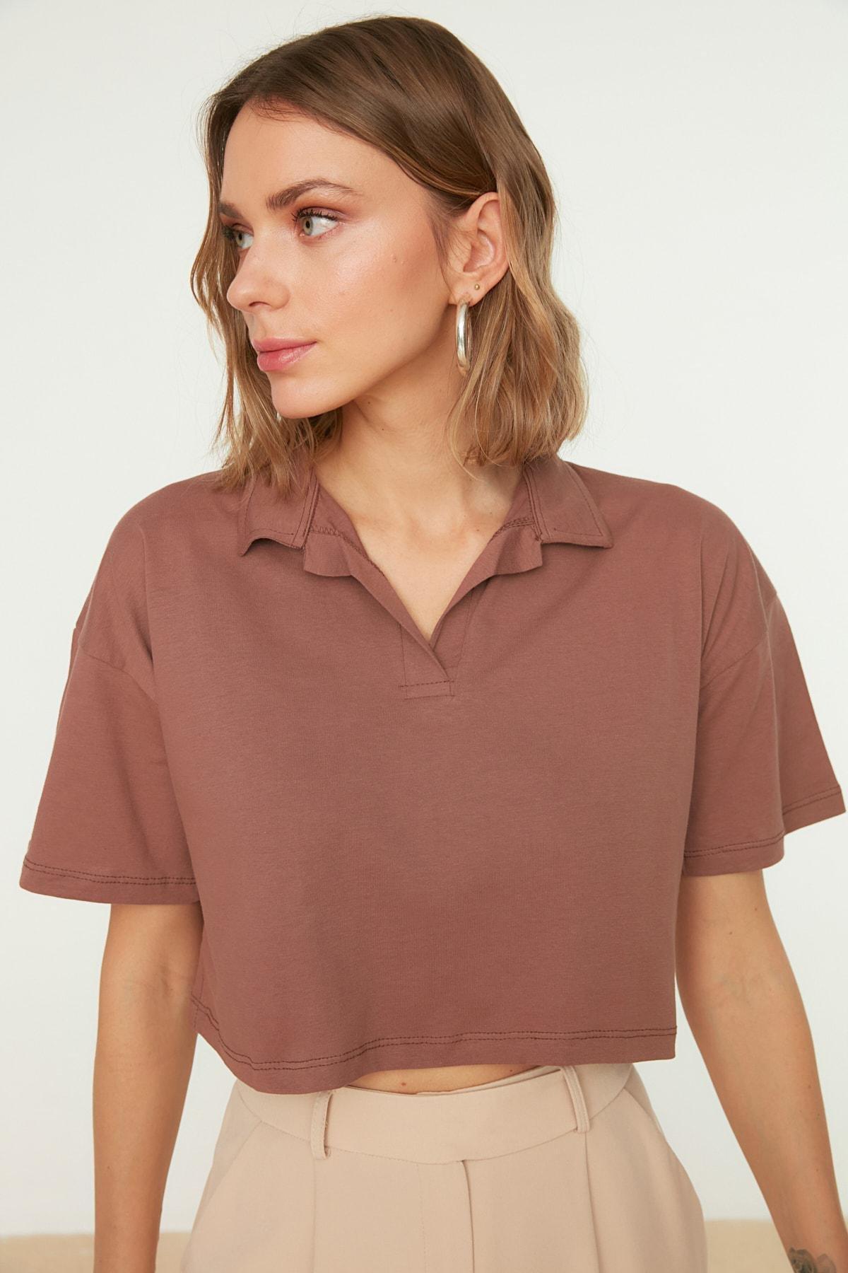 Brown Polo Neck Tshirt, Brown, large image number 0
