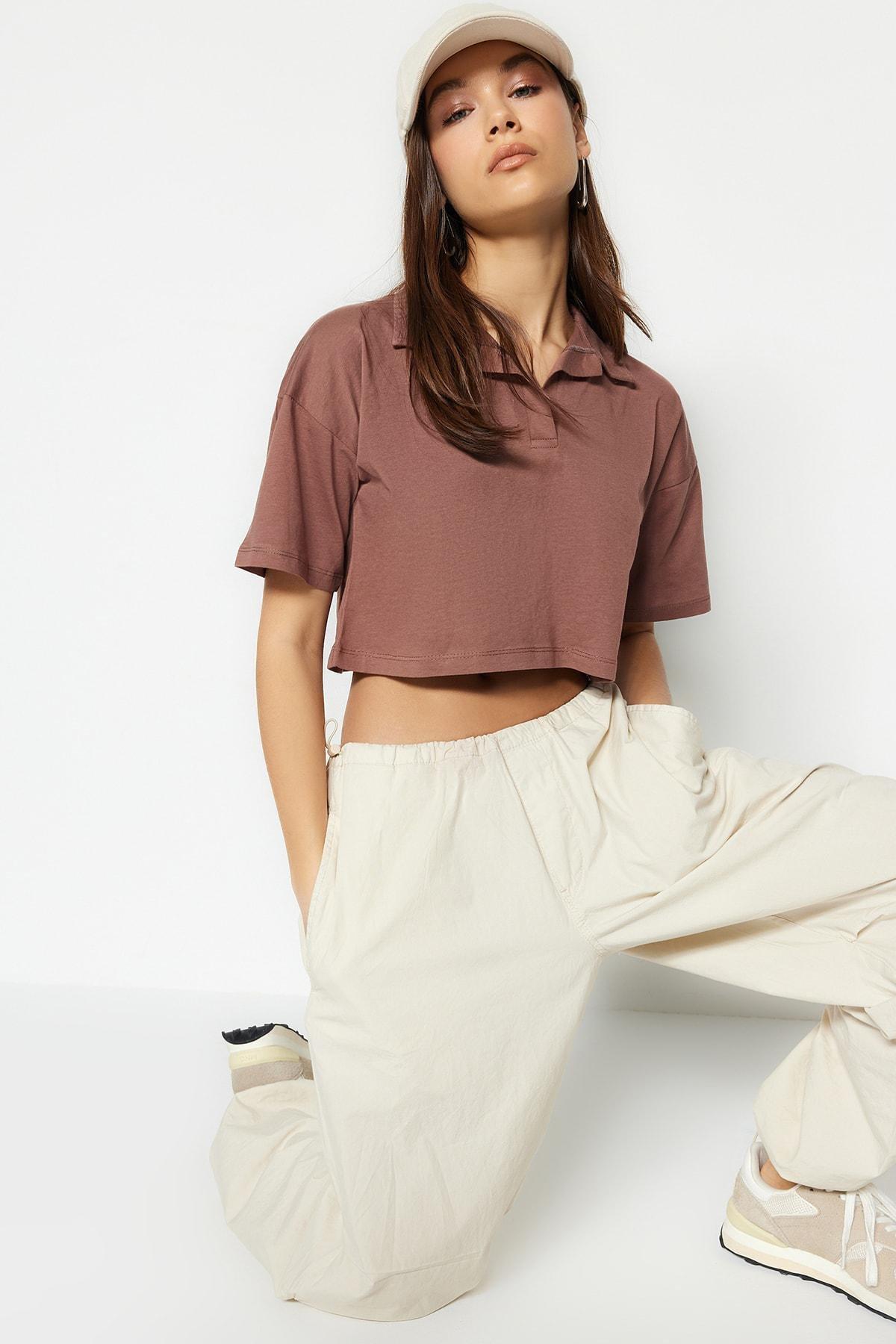 Brown Polo Neck Tshirt, Brown, large image number 1