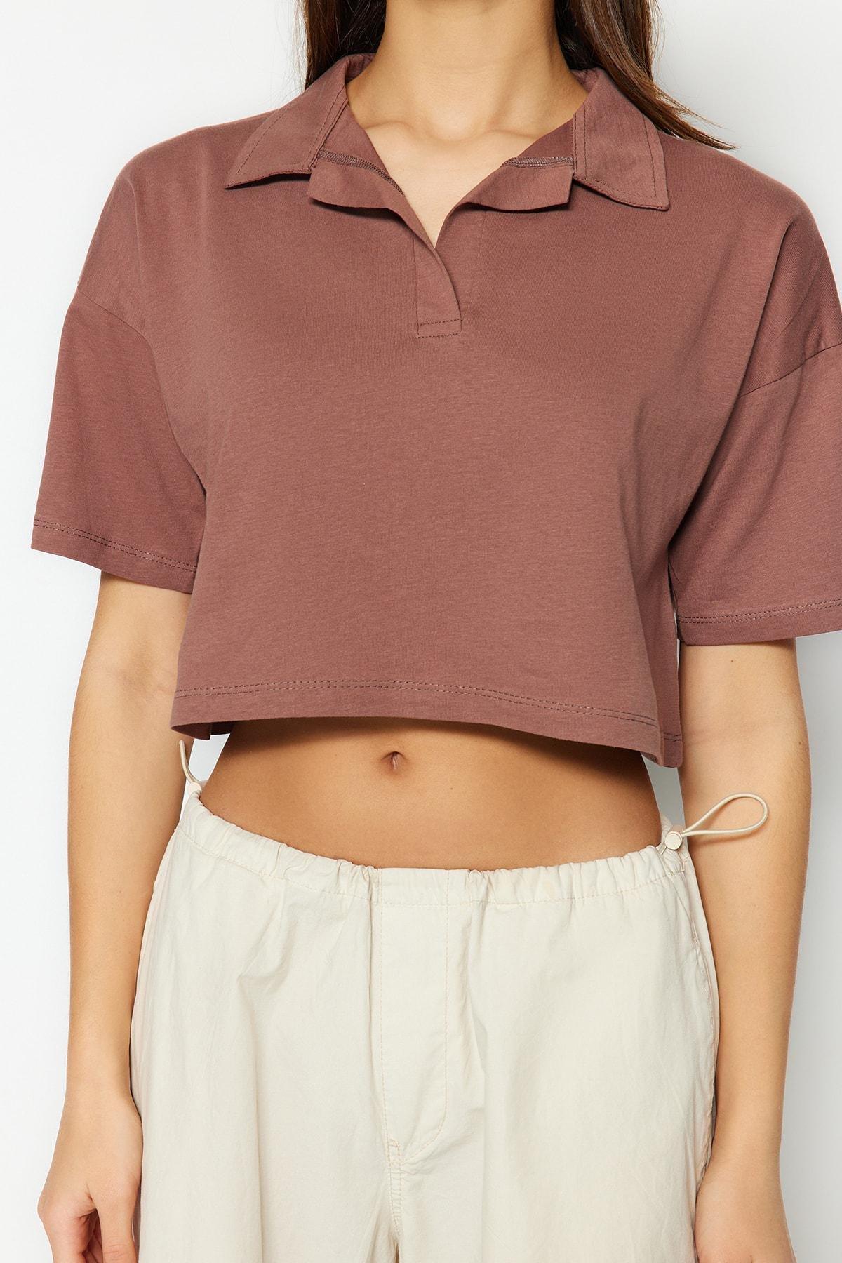 Brown Polo Neck Tshirt, Brown, large image number 4