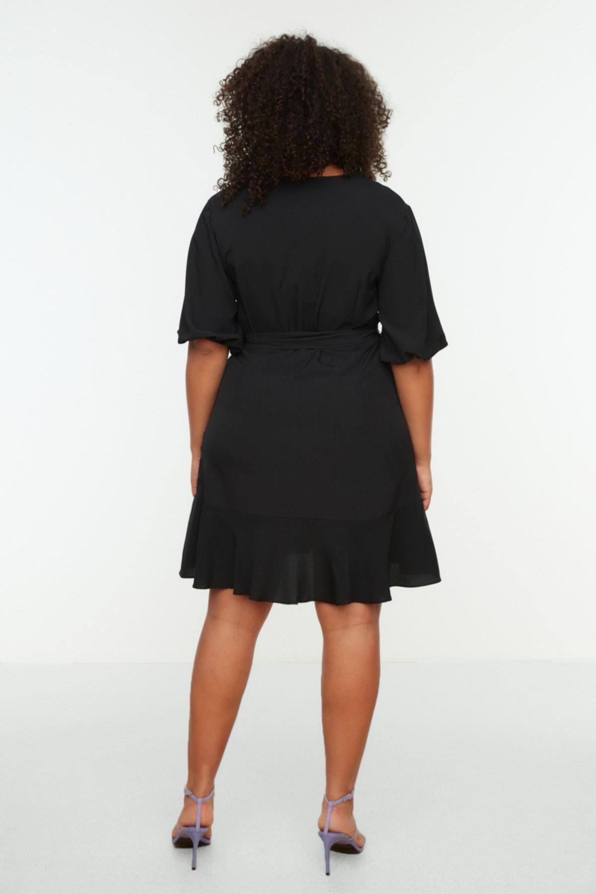Black Wrapover V Neck Plus Size Dress, , large image number 3