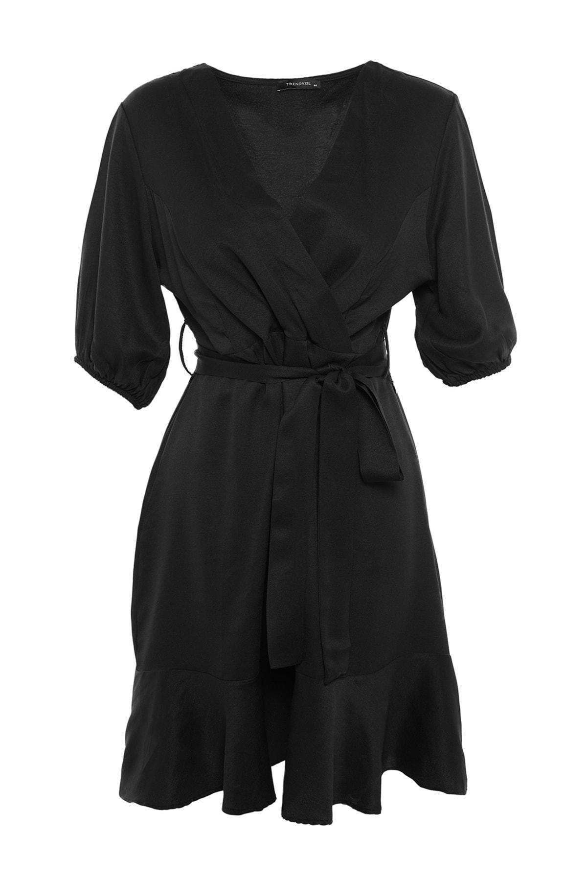 Black Wrapover V Neck Plus Size Dress, , large image number 4