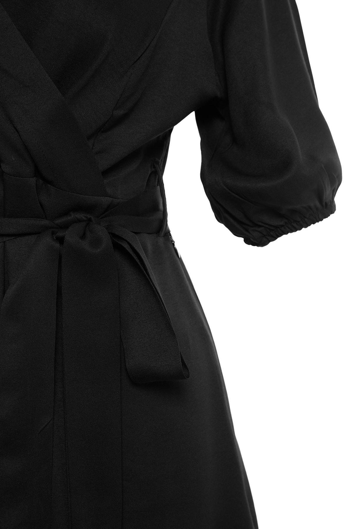 Black Wrapover V Neck Plus Size Dress, , large image number 5