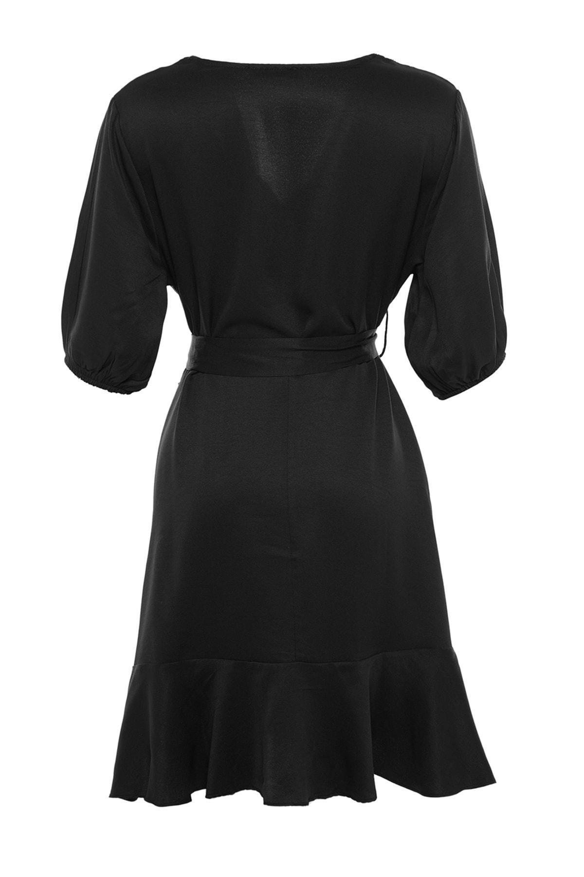 Black Wrapover V Neck Plus Size Dress, , large image number 6