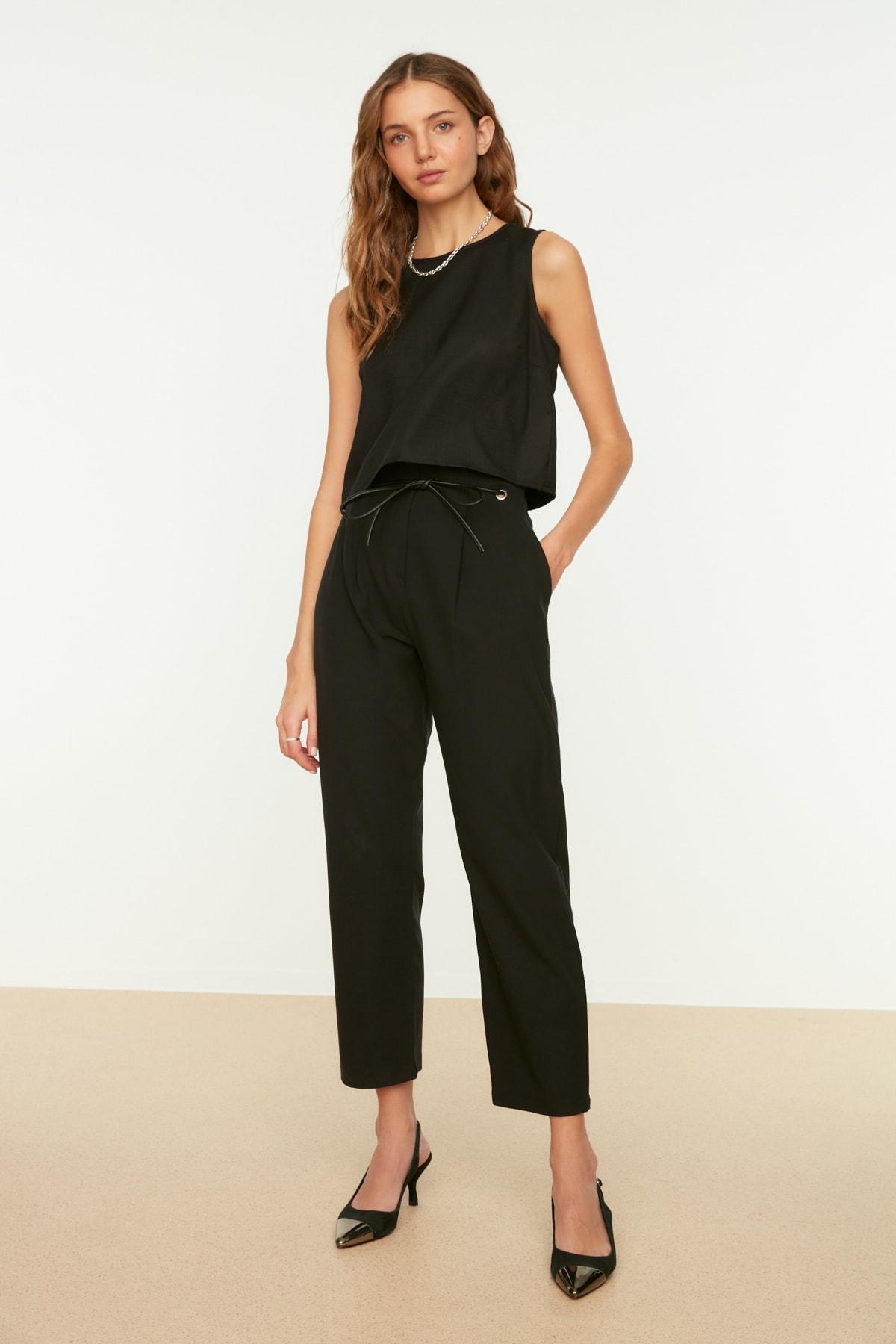 Black Crew Neck Blouse, , large image number 2