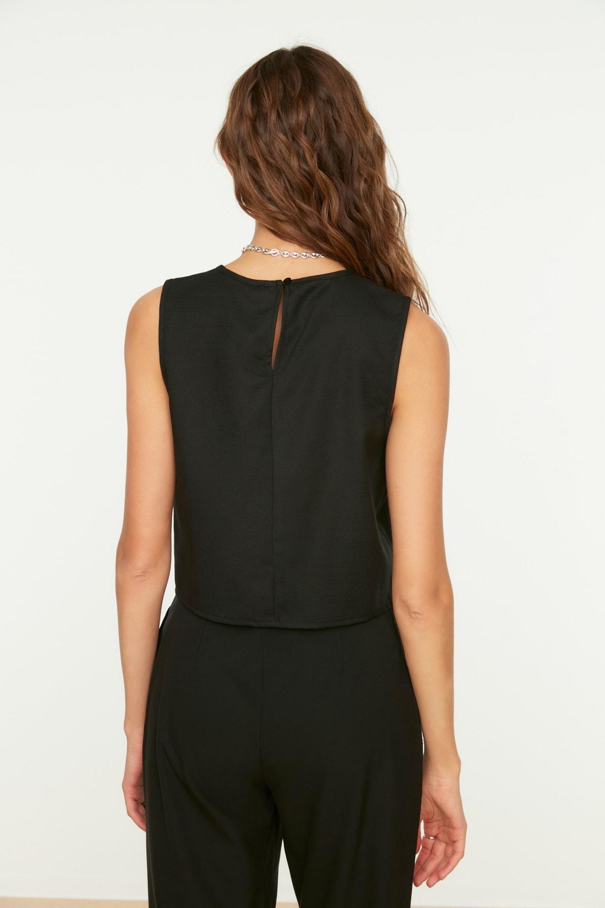 Black Crew Neck Blouse, , large image number 4