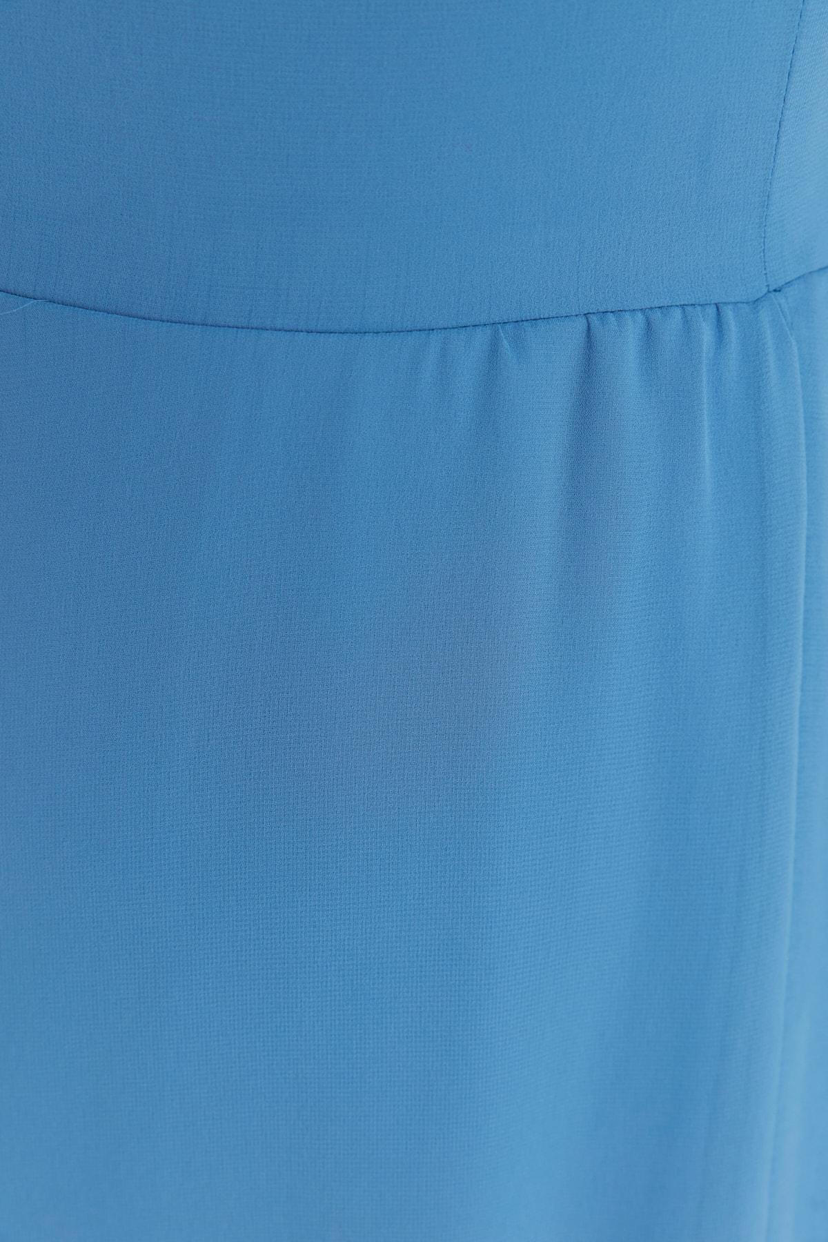 Blue A-Line Breasted Plus Size Midi Dress, , large image number 3