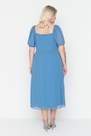 Trendyol - Blue A-Line Breasted Plus Size Midi Dress