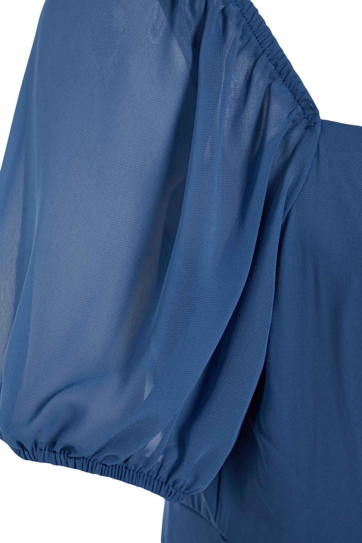 Blue A-Line Breasted Plus Size Midi Dress, , large image number 5