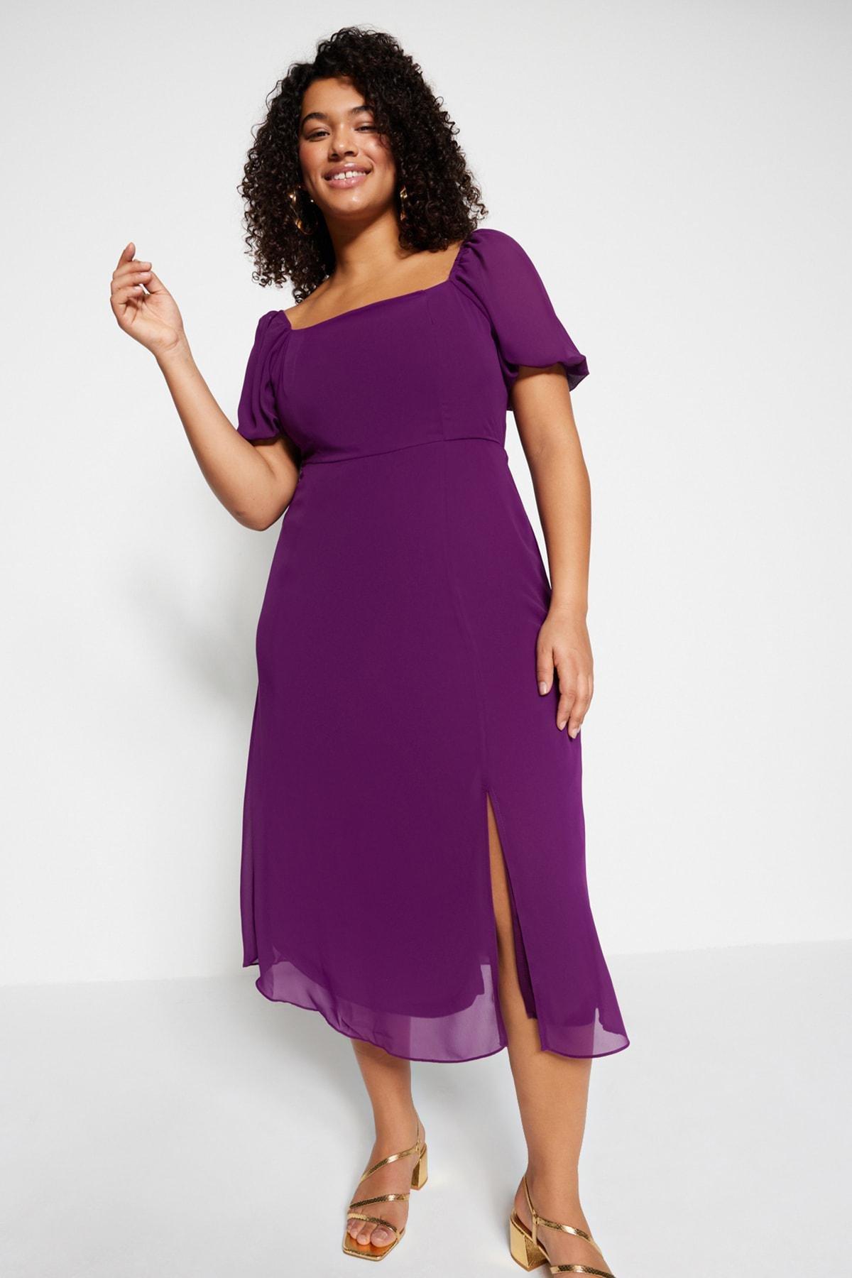 Trendyol - Purple A-Line Plus Size Dress