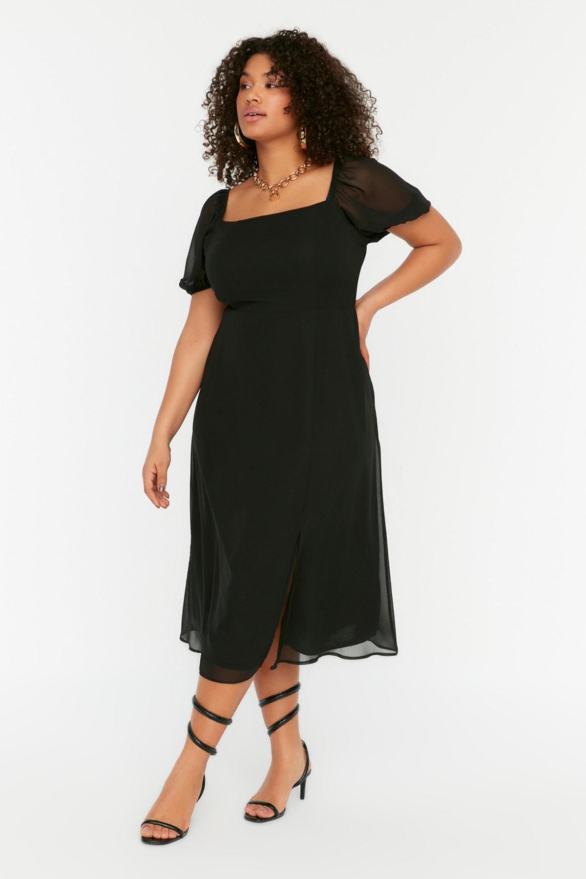 Black A Line Plus Size Midi Dress, , large image number 2