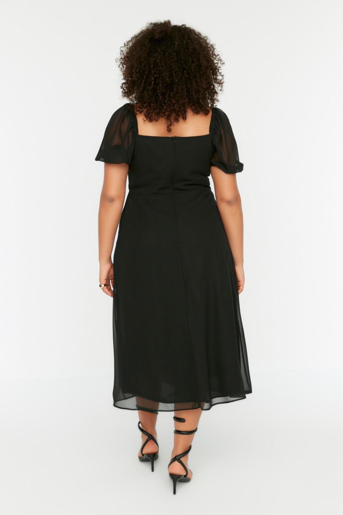 Black A Line Plus Size Midi Dress, , large image number 4